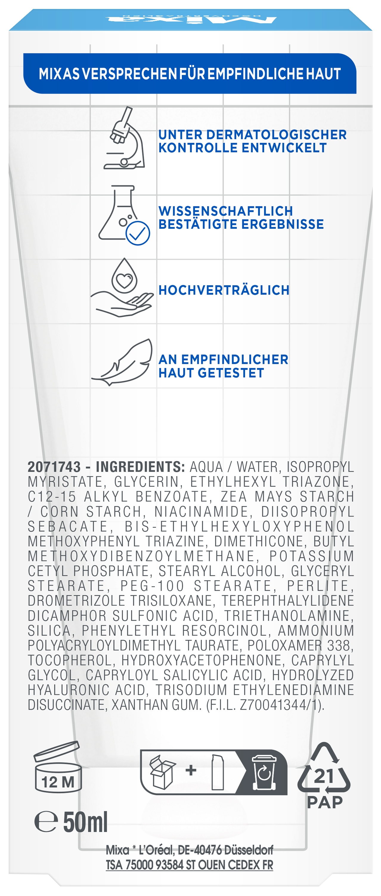 Mixa Feuchtigkeitscreme »Mixa Feuchtigkeitscreme UV-Schutz«, mit hoher Wirksamkeit