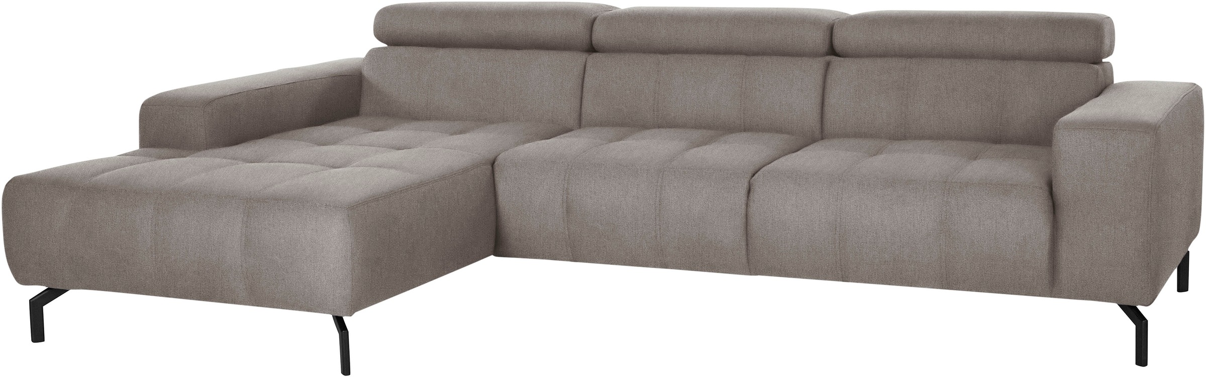 DOMO collection Ecksofa »Cunelli tolle Sitznähte als Designelement, fester Sitzkomfort, L-Form«, wahlweise mit 6-fach verstellbarer Kopfteilverstellung, bodenfrei