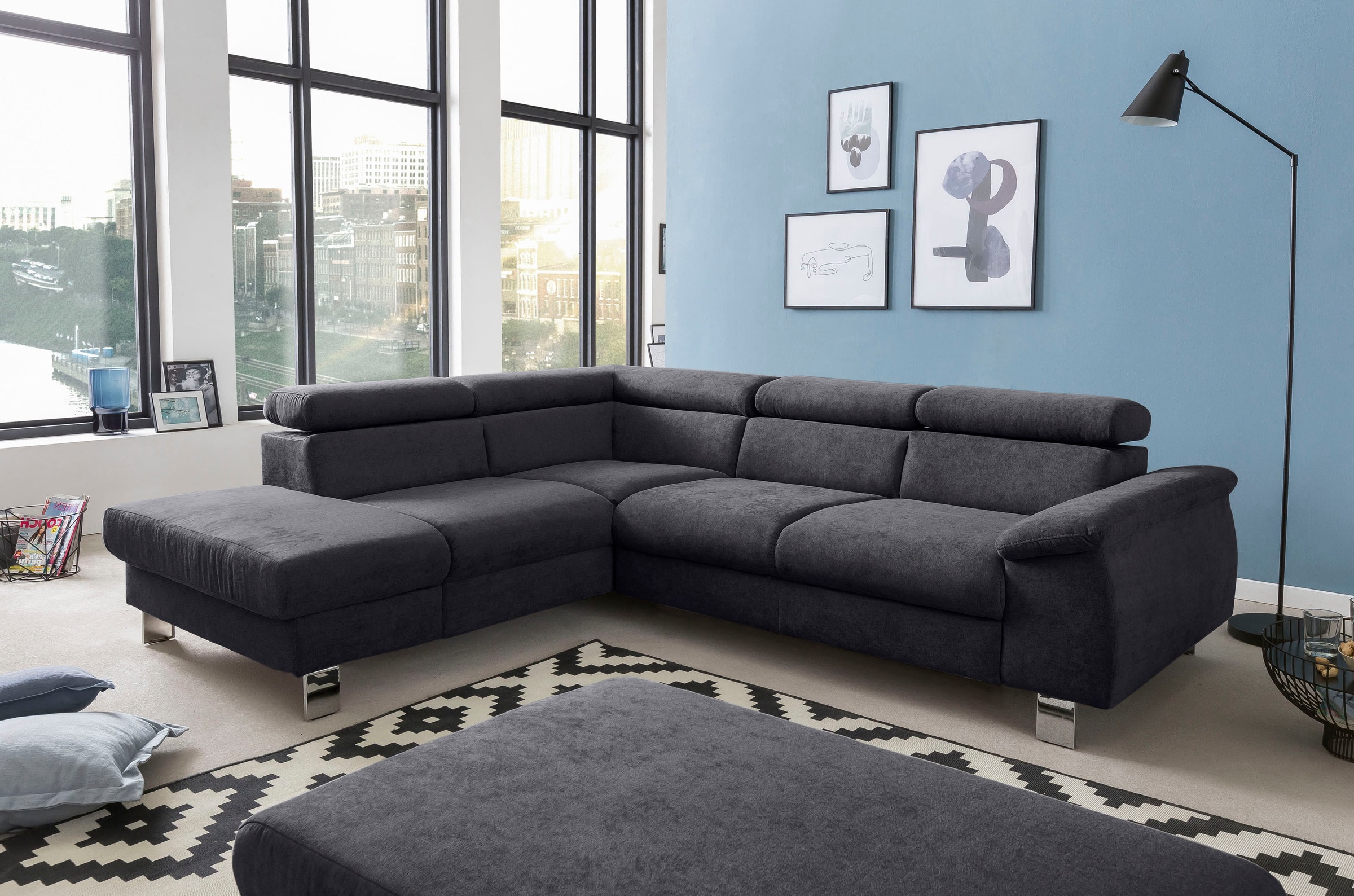 COTTA Ecksofa "Komaris L-Form, B: 249 cm" mit Kopfteilverstellung, optional Schlaffunktion, Bettkasten & Licht