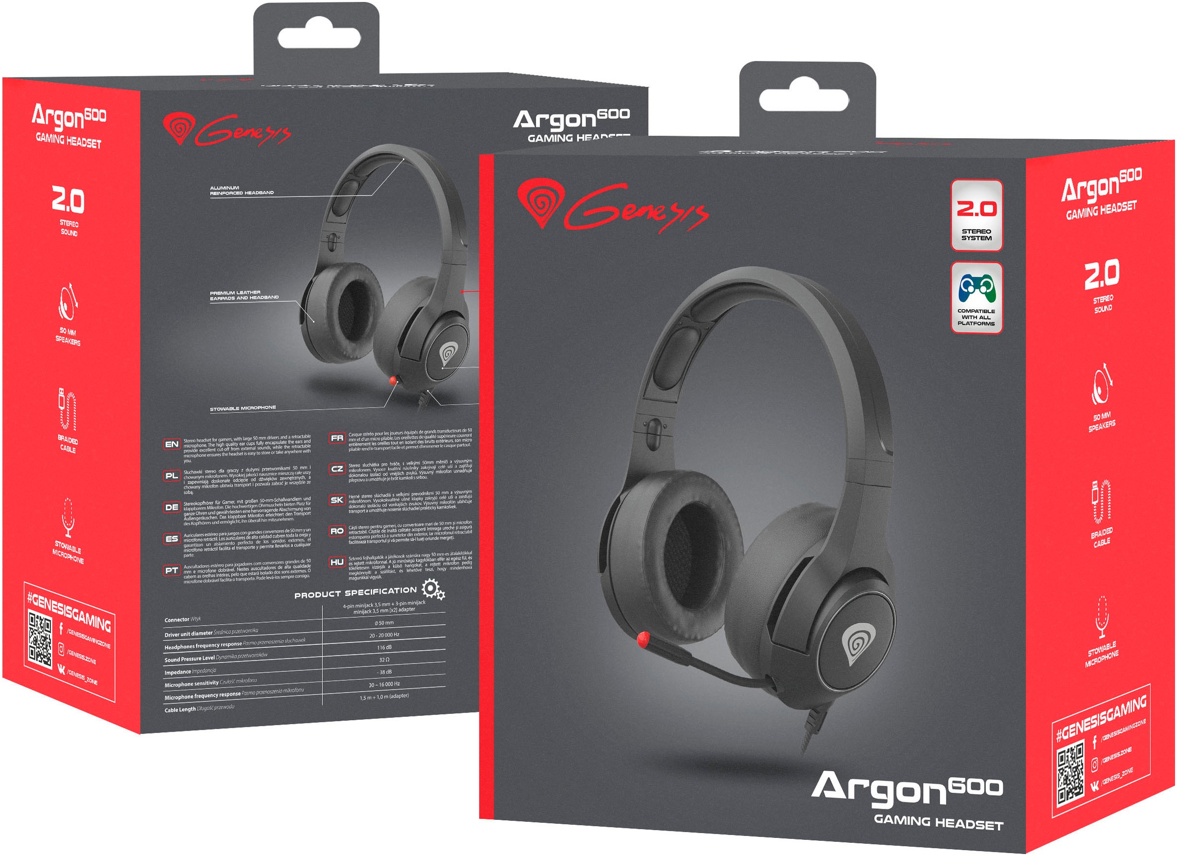 Genesis Gaming-Headset »ARGON 600 kabelgeb. schwarz« Freisprechfunktion | Mikrofon abnehmbar | Stummschaltung