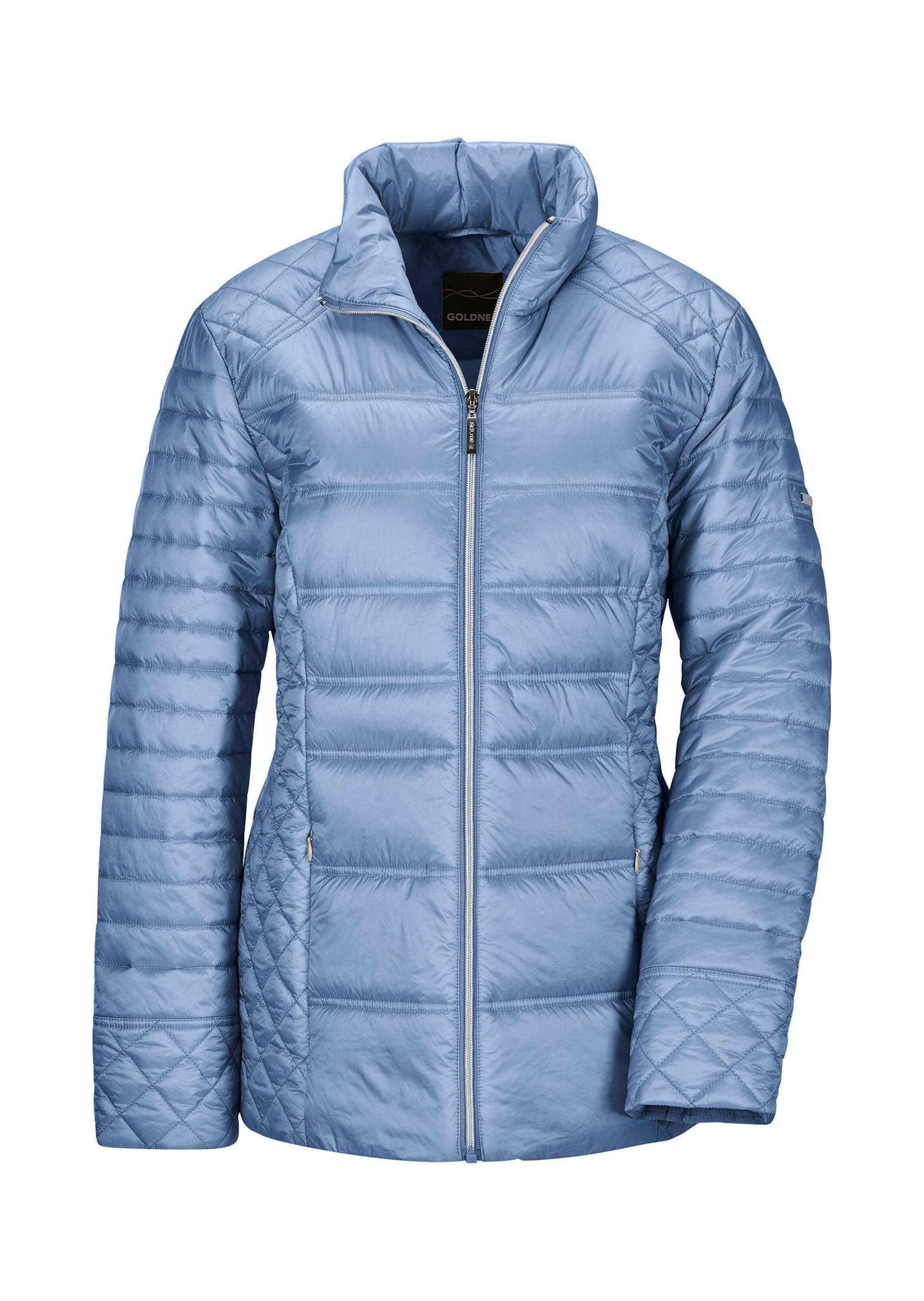 Steppjacke GOLDNER "Übergangsjacke mit Muster-Mix", Damen, Gr. 46, blau, Obermaterial: 100% Polyamid PA., gerade, Jacken Steppjacke, RV Taschen