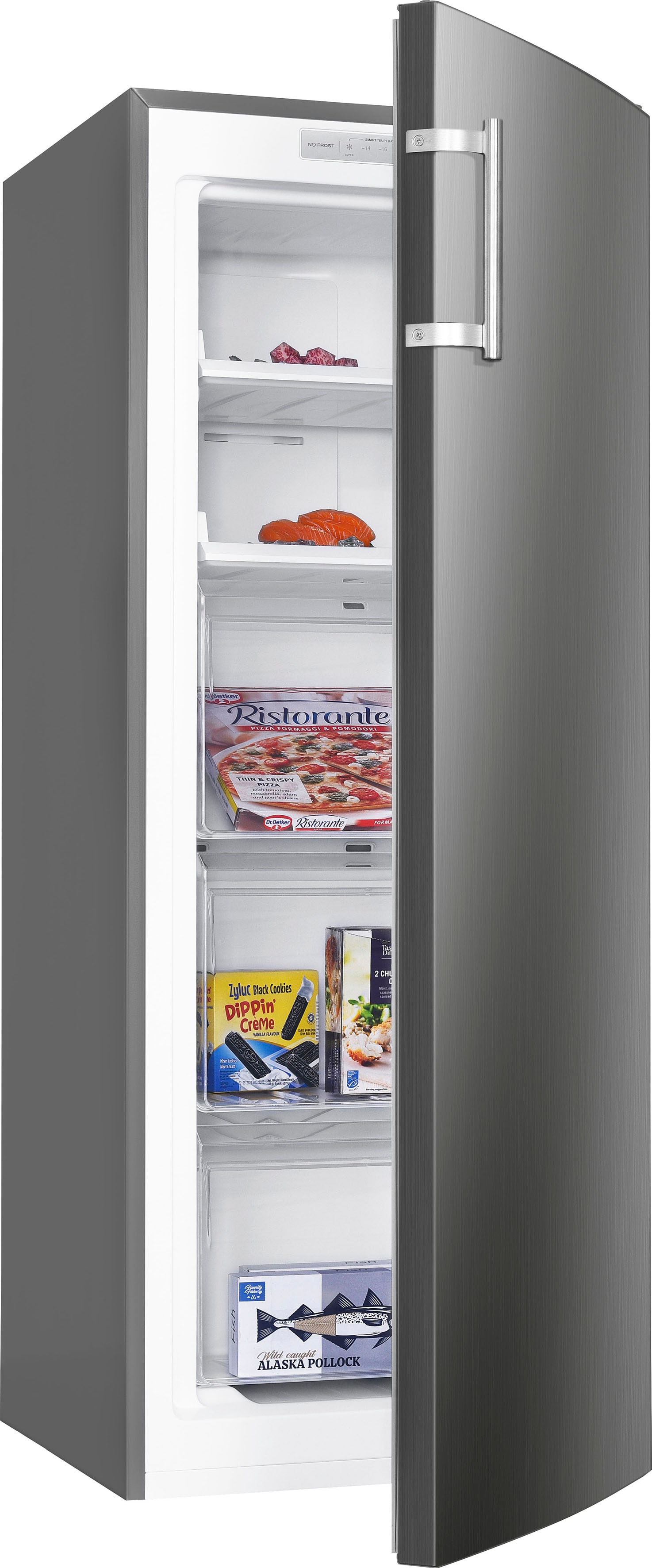 HANSEATIC Gefrierschrank, B:54cm H:143cm T:60cm, silber, Gefrierschränke, NoFrost, Schnellgefrierfunktion, Türalarm