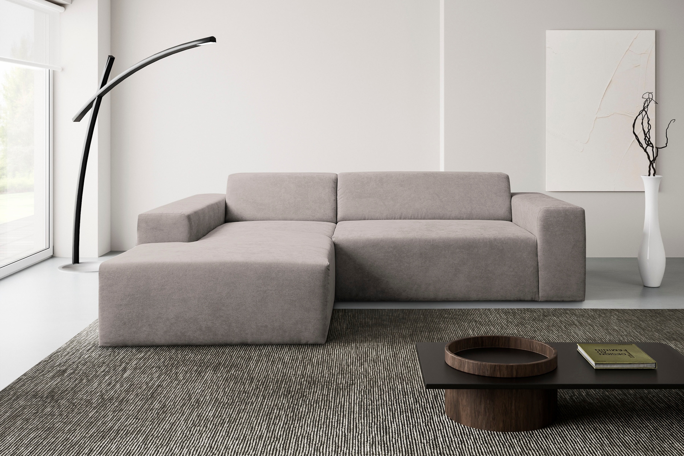 WERK2 Ecksofa »Zeus-L urbanes Curvy Design, kompakt & bequem, Lounge Couch« Organische curvy-trend Couch mit großer Komfort-Ottomane, L-Form