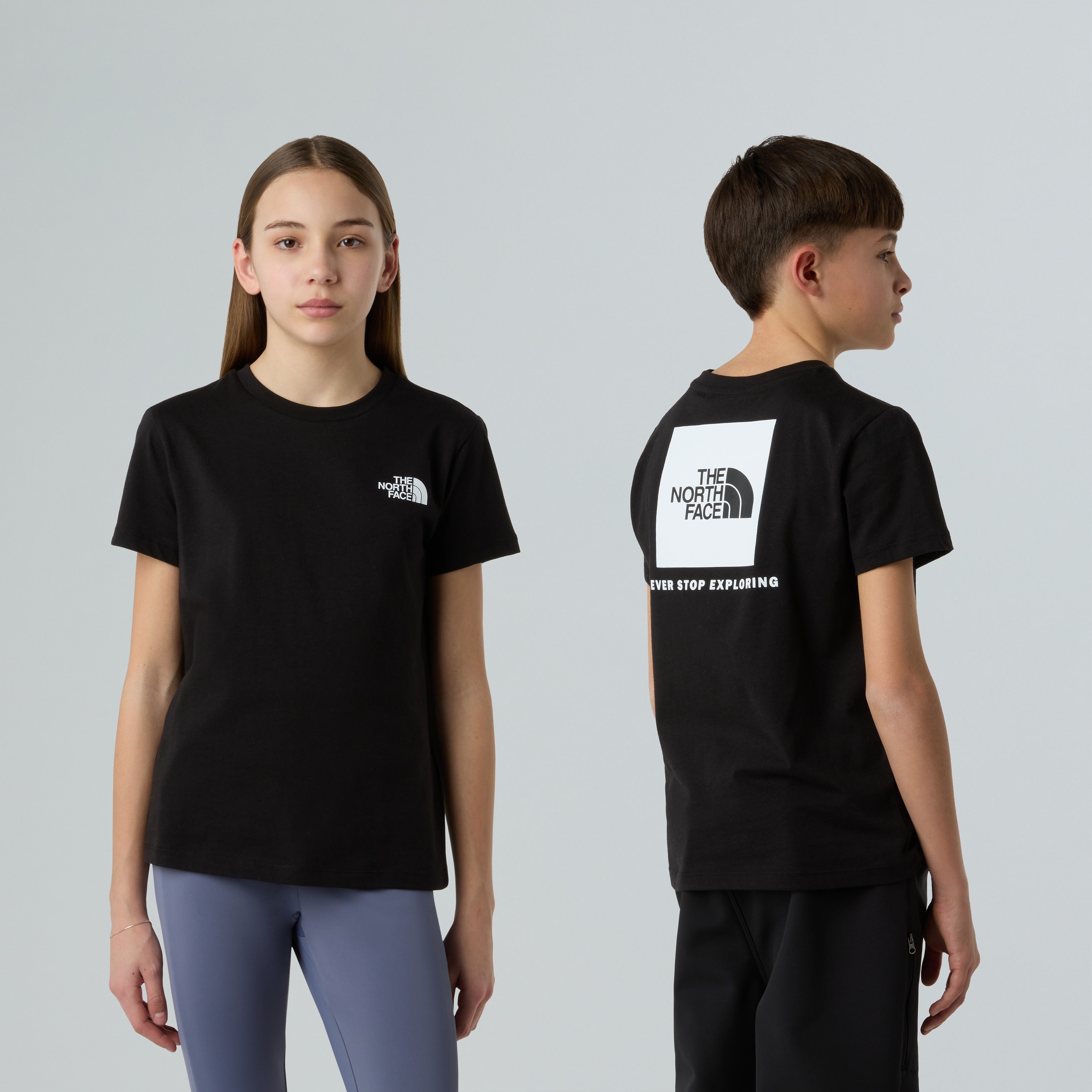 T-Shirt THE NORTH FACE "TEEN BOX NSE REGULAR SS TEE", Mädchen, Gr. S (128/134), schwarz (tnf schwarz), Obermaterial: 100% Baumwolle, normal, Rundhals, Shirts T-Shirt, für Jugendliche, sportlicher Stil, Kurzarm, Rundhalsausschnitt