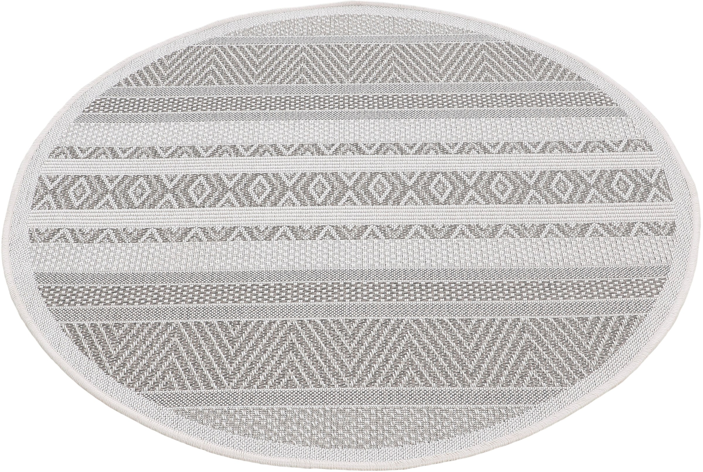 carpetfine Teppich »Boho 101«, rund, 4 mm Höhe, robustes Flachgewebe, Sisal Optik, UV-beständig, Außenbereich