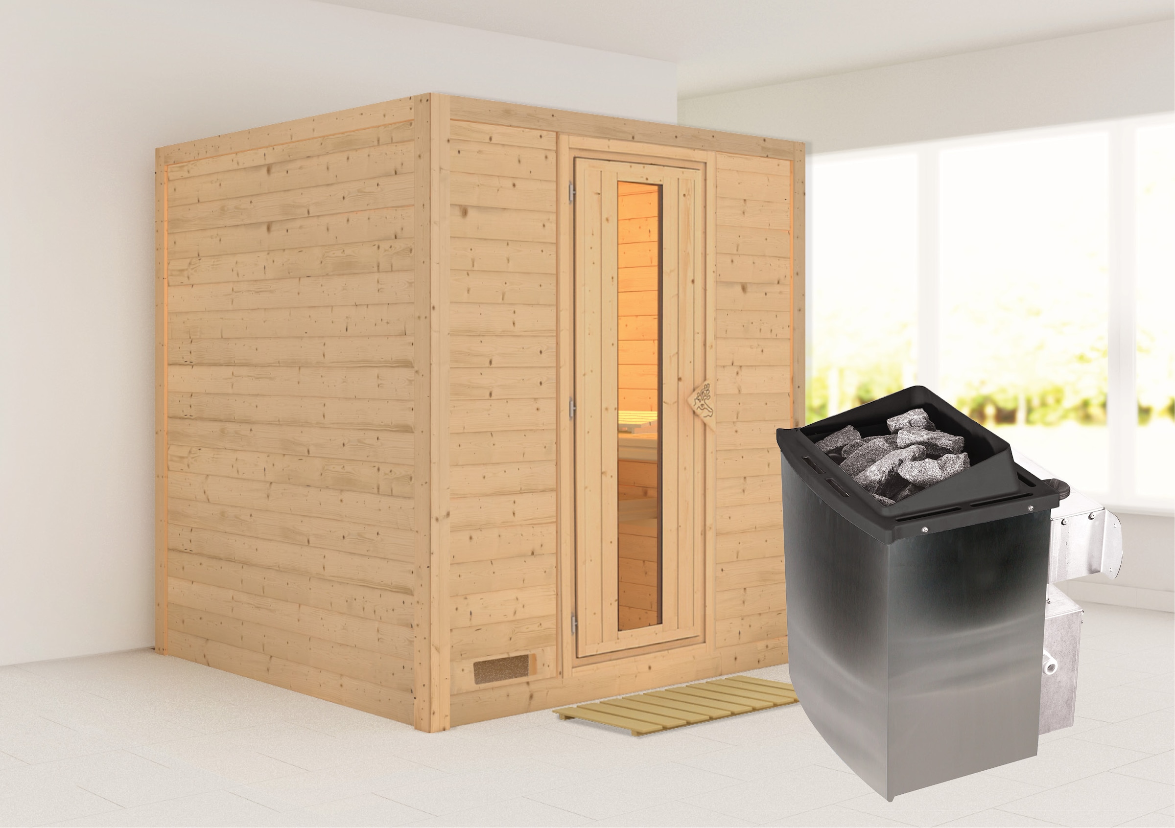 Karibu Sauna "Menja" Set, Ofen 9 kW integr. Strg