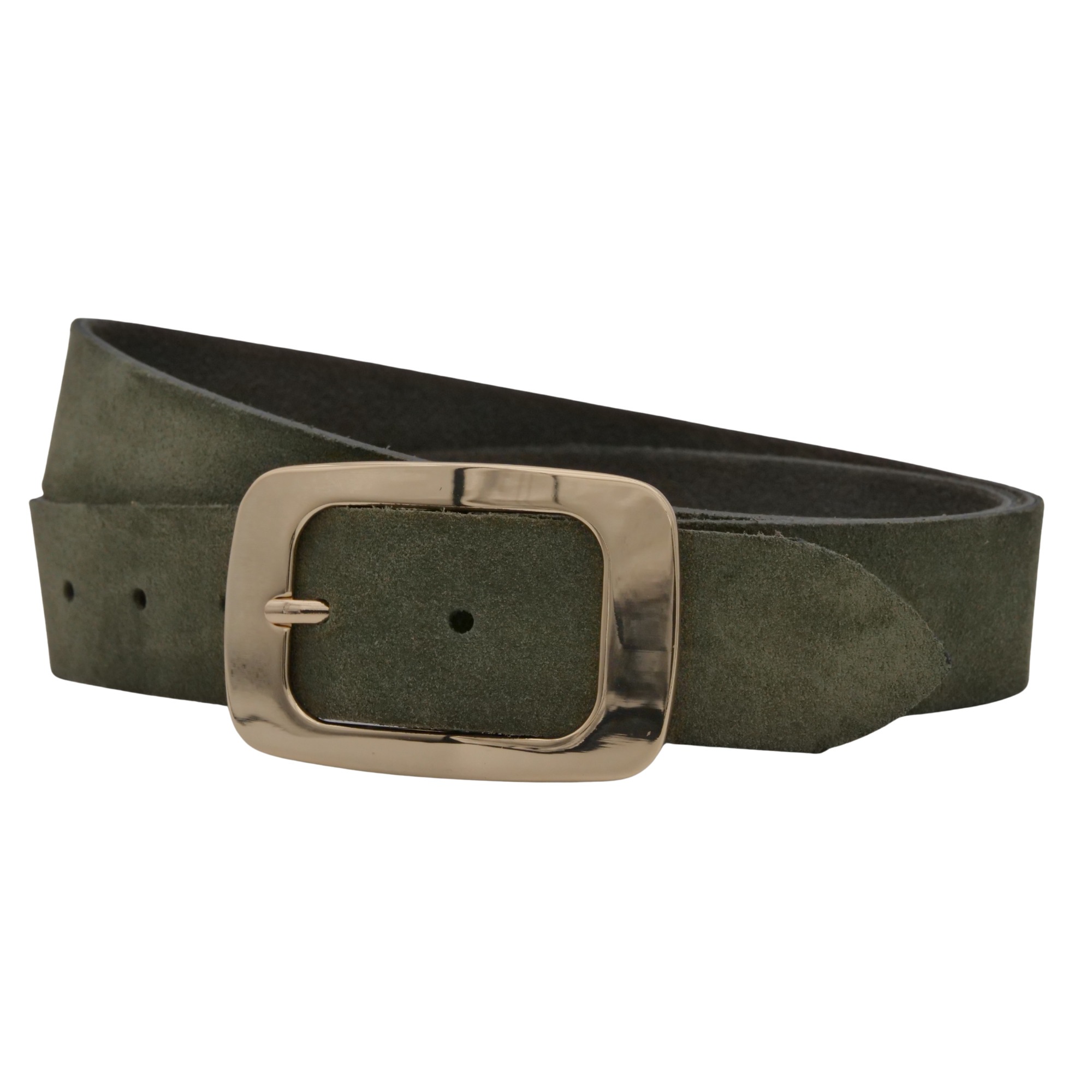 Ledergürtel ANNAMATONI "AnnaMatoni Damen Ledergürtel in hochwertigem Velour Leder 3,5cm", Damen, Gr. TW95 - 110cm Gesamtlänge, olive 560, 100% Leder, Gürtel Ledergürtel