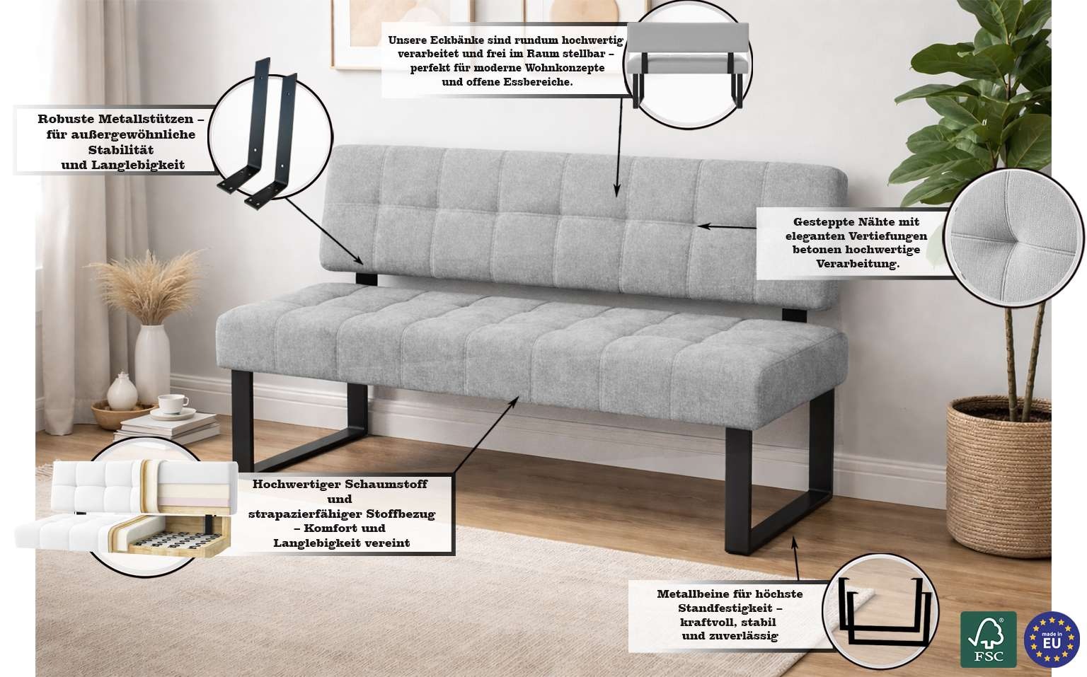 Home affaire Mia Bench Light Gray 2