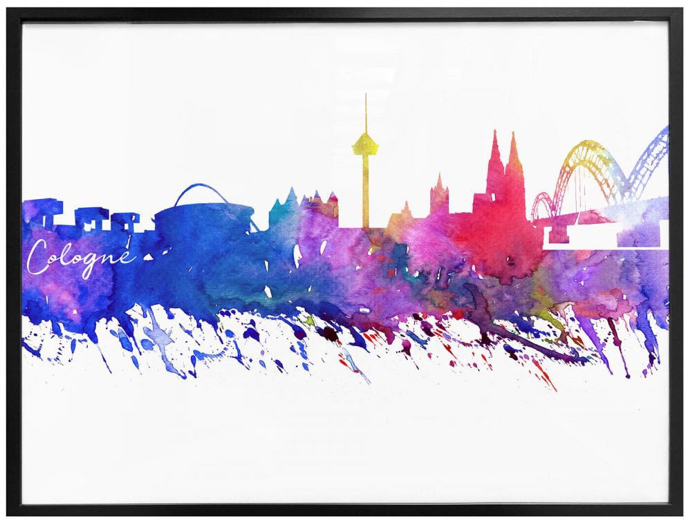 Wall-Art Poster »Graffiti bunt Köln Aquarell Skyline«, Graffiti, (1 St.),  Poster, Wandbild, Bild, Wandposter kaufen | BAUR