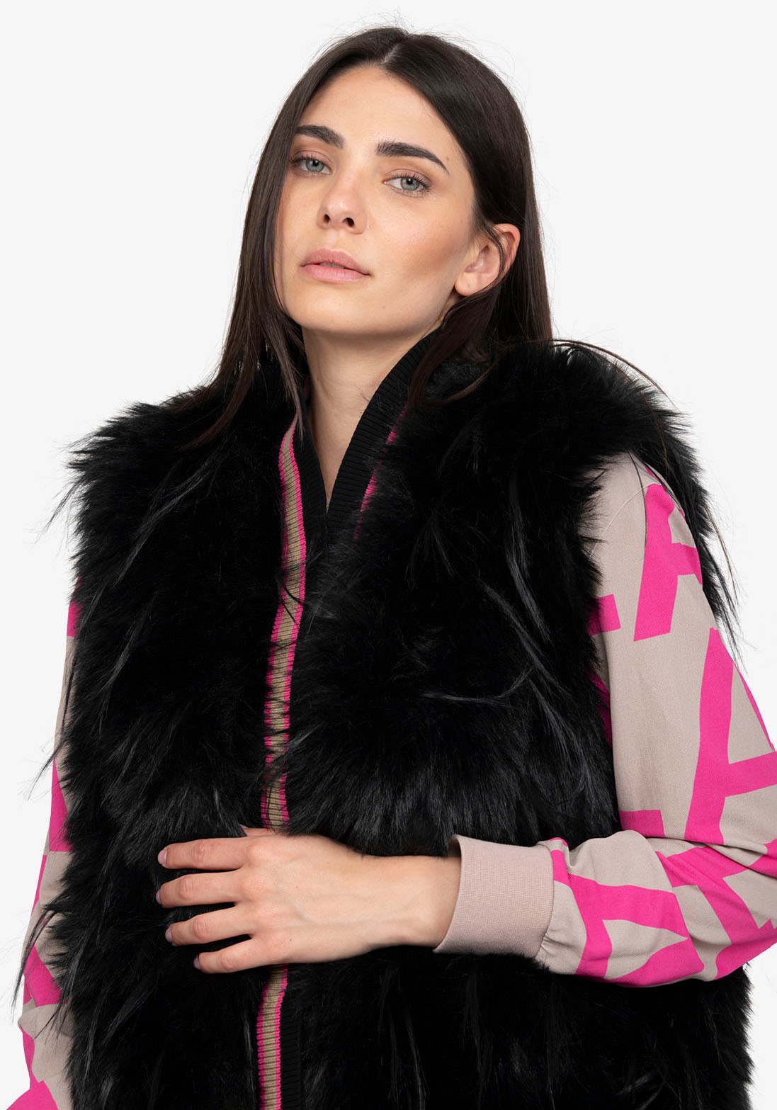 Thumbnail - Sportalm Kitzbühel Fellimitatweste, mit kontrastfarbener Einfassung