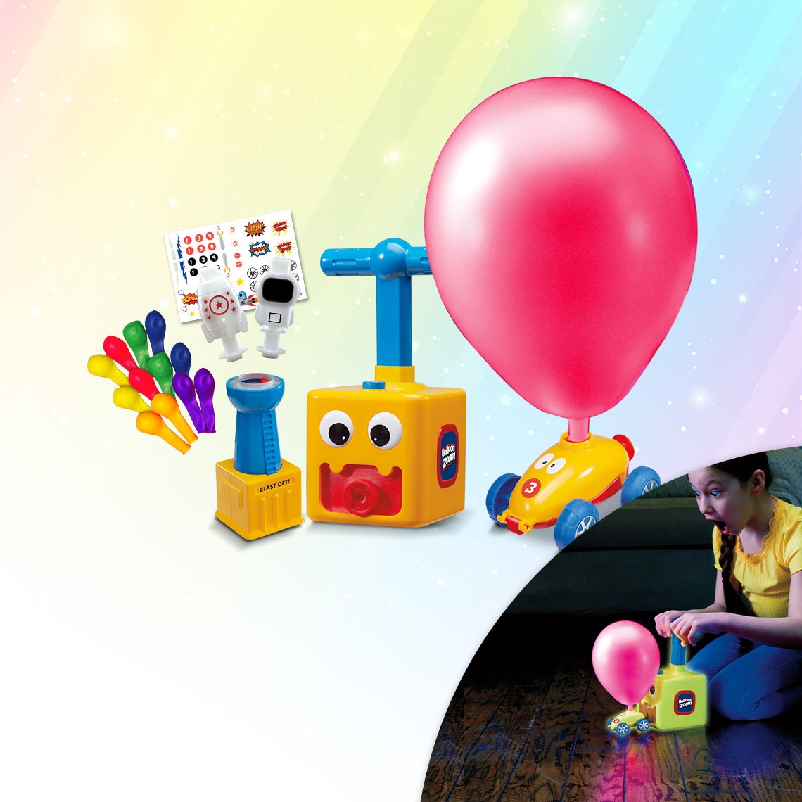 MediaShop Spielzeug-Auto »Balloon Zoom«, ballonbetriebenes, fahrendes & fliegendes Spielzeugset