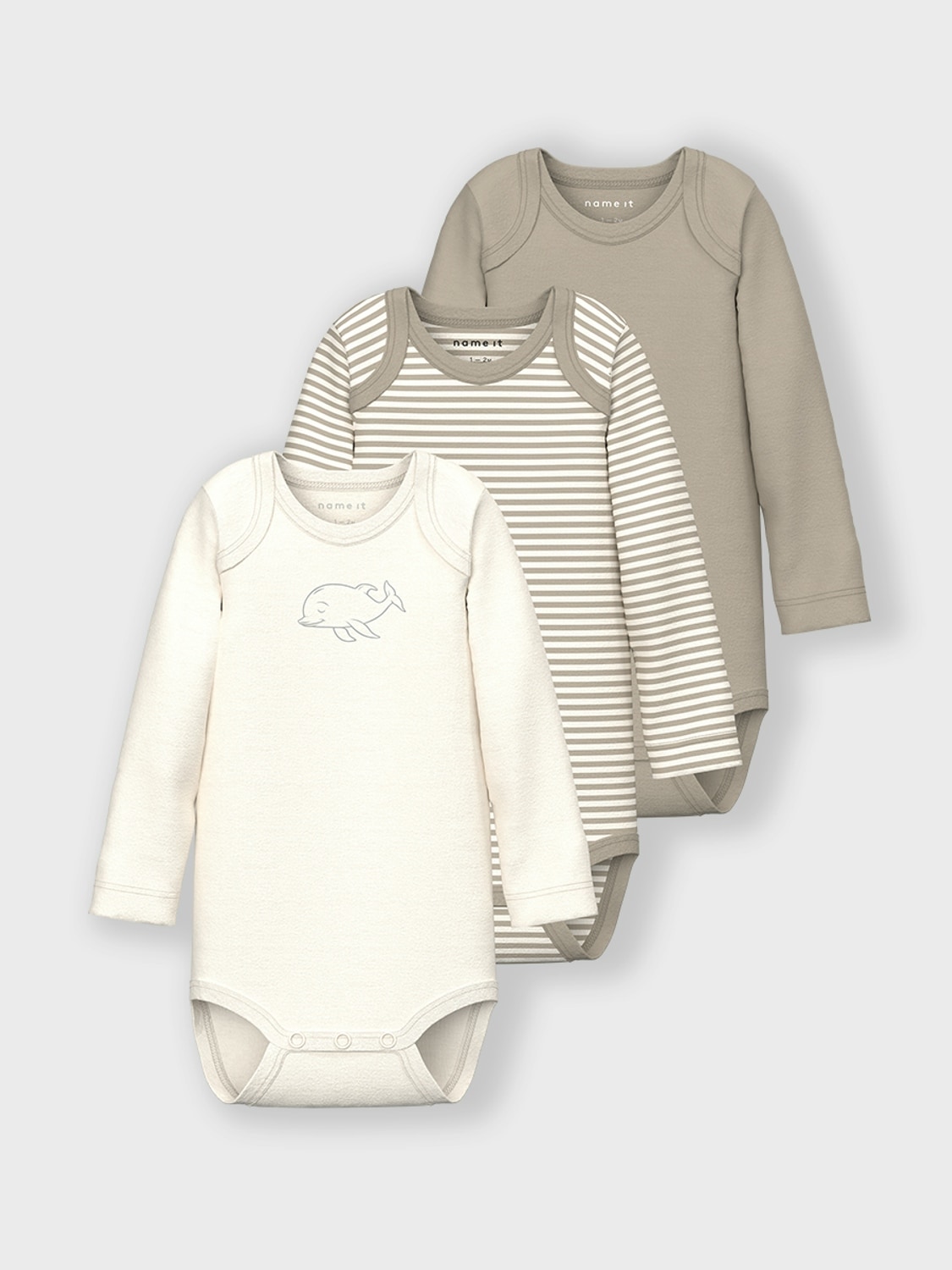 NAME IT Jungen Body "NBNBODY 3P LS Y/D CORE 2 NOOS", Gr. 74, beige, Sweatware, Obermaterial: 100% Baumwolle, gemustert, Bodys