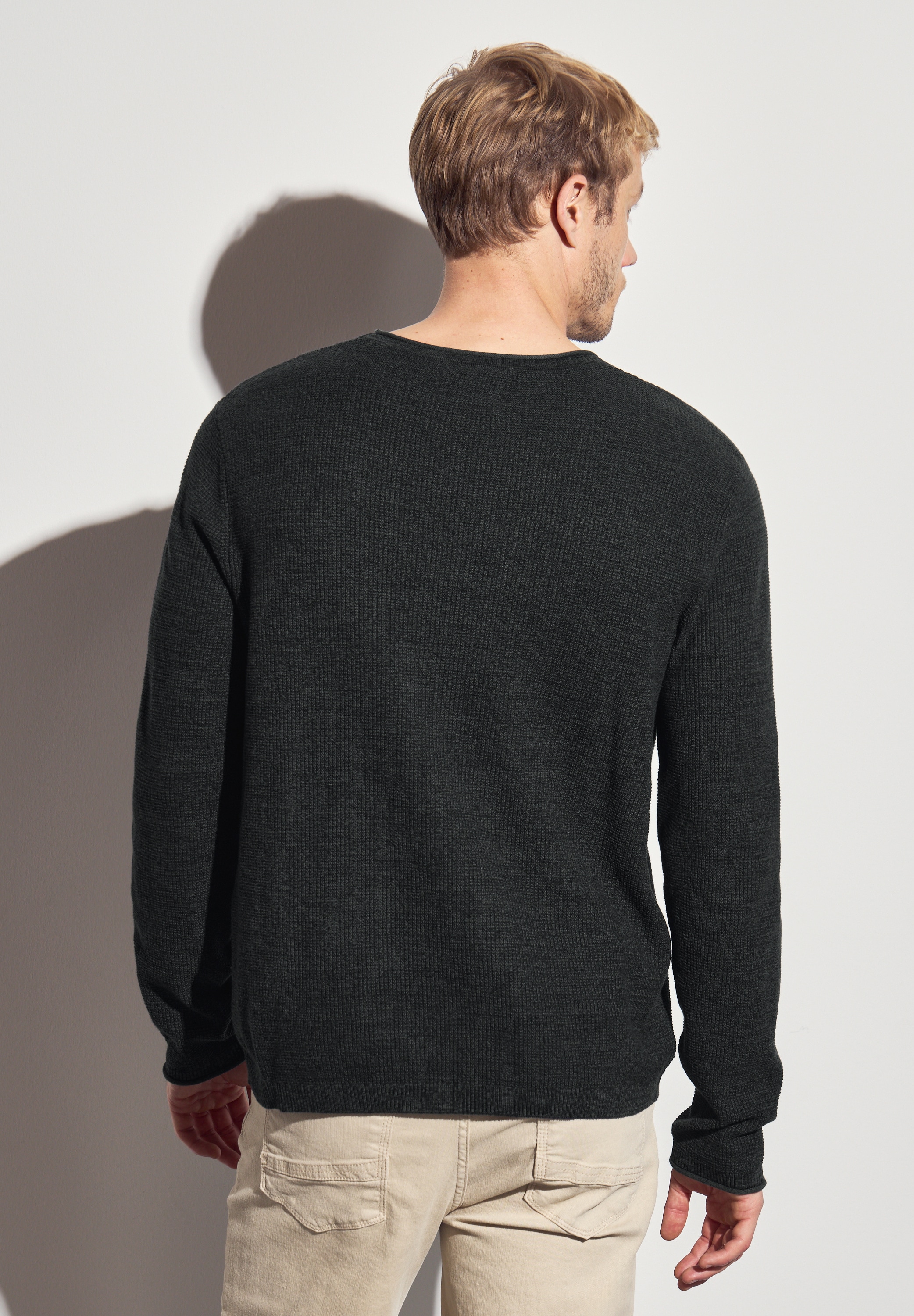 STREET ONE MEN Rundhalspullover, aus reiner Baumwolle