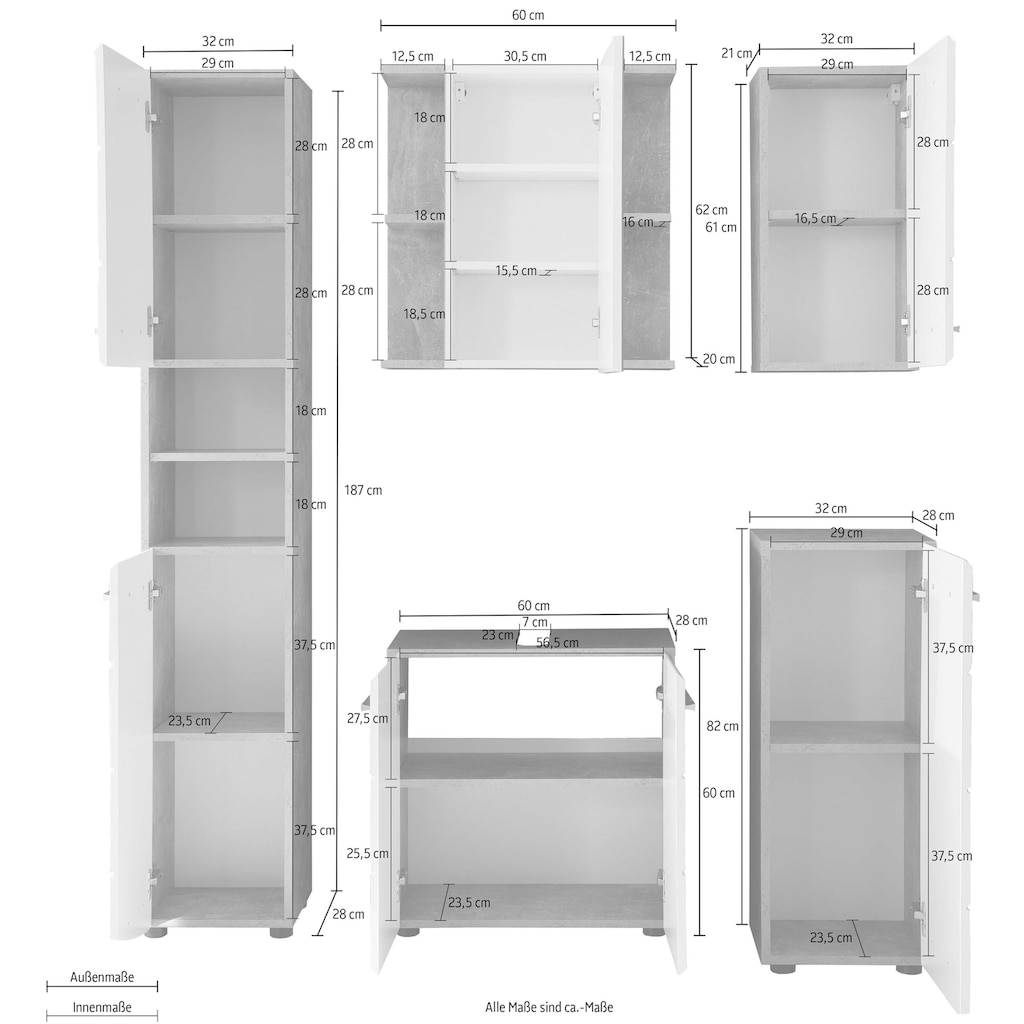 trendteam Badmöbel-Set »Nano«, (Set, 5 St.)