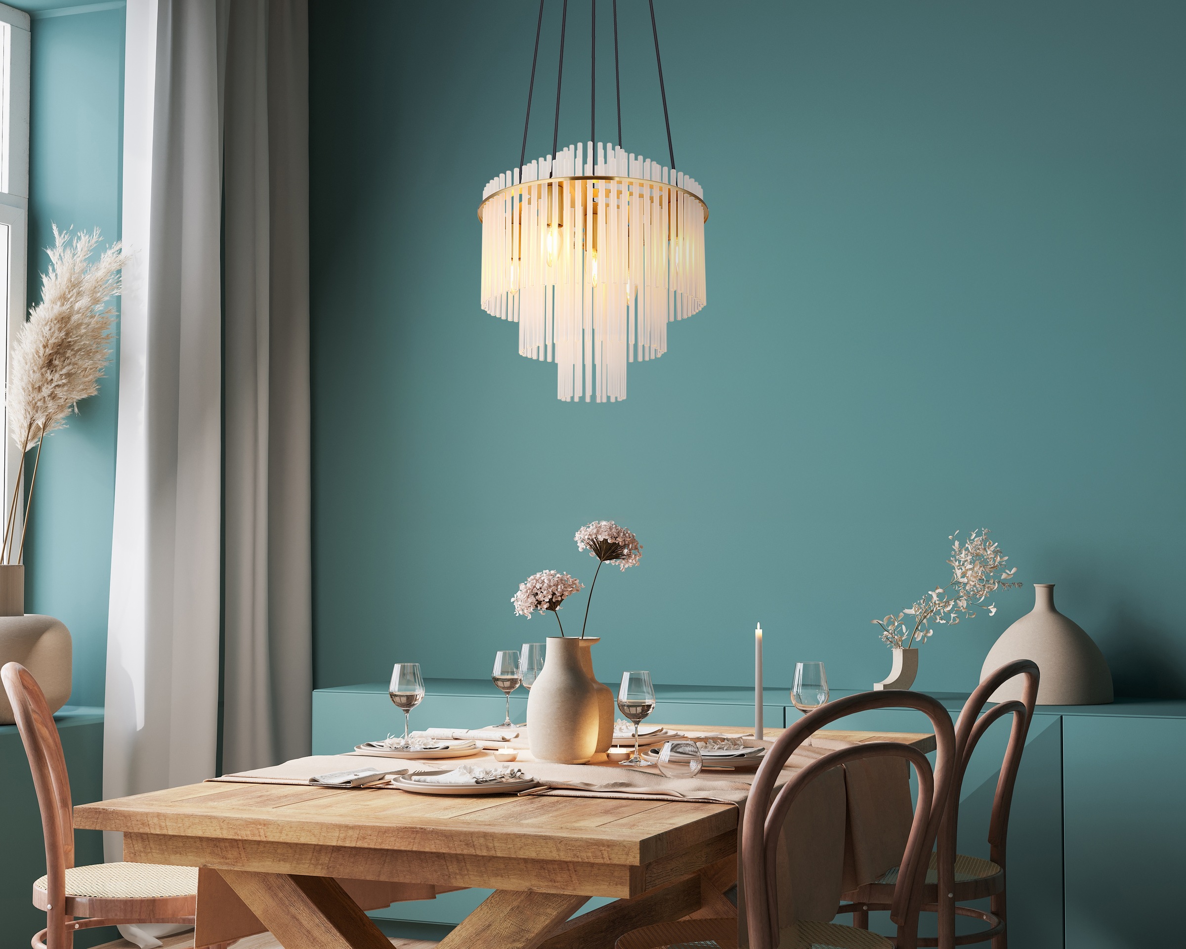 GLOBO LIGHTING Hängeleuchte »GORLEY« E14 1 Stk. Hängelampe goldfarben Glasstäbe opal klar verlaufend elegant