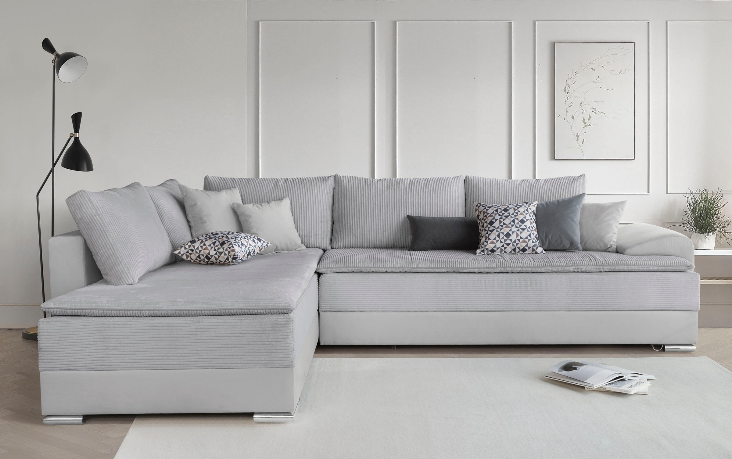 OTTO home "Night & Day L-Form, B: 324 cm" mit Bettfunktion, Bettkasten & 3 Zierkissen, Boxspringbett 180x200 cm