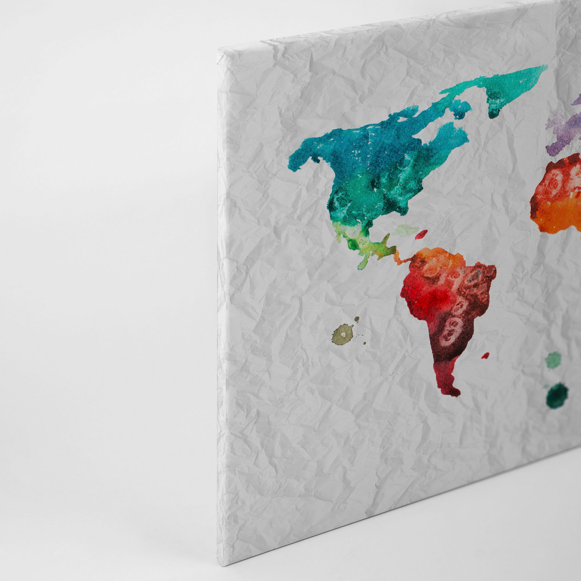 A.S. Création Leinwandbild »Colourful World«, Kunst-Weltkarte-Kinder, (1 St.), Atlas Weltkarte Bunt Aquarell Keilrahmen Leinwand-Bild Wohnzimmer Wand