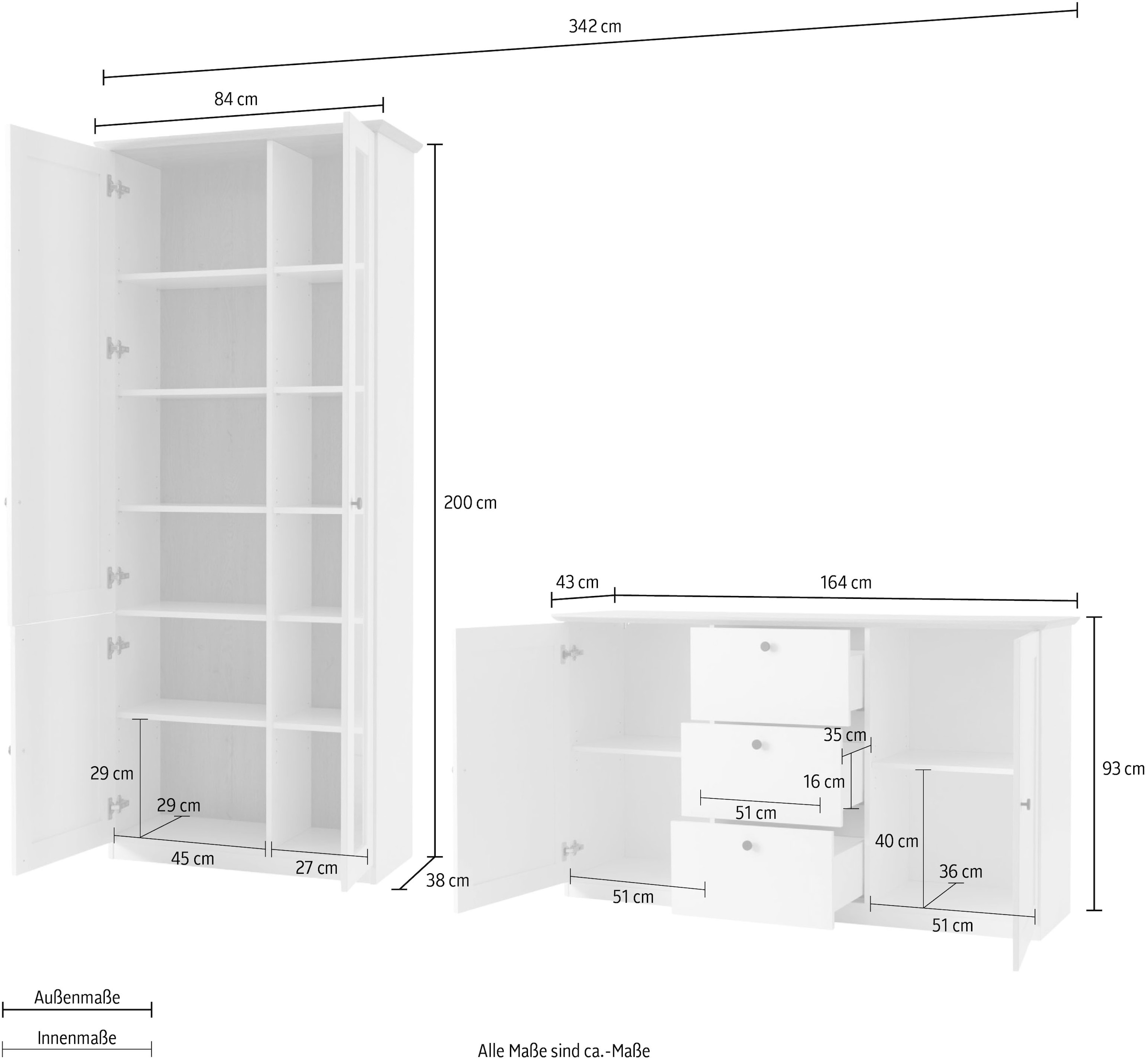 OTTO home Wohnwand »Brest, Anbauwand im Landhausstil, Komplettset, Wohnzimmer-Set« Set, 2 Stk. tlg.