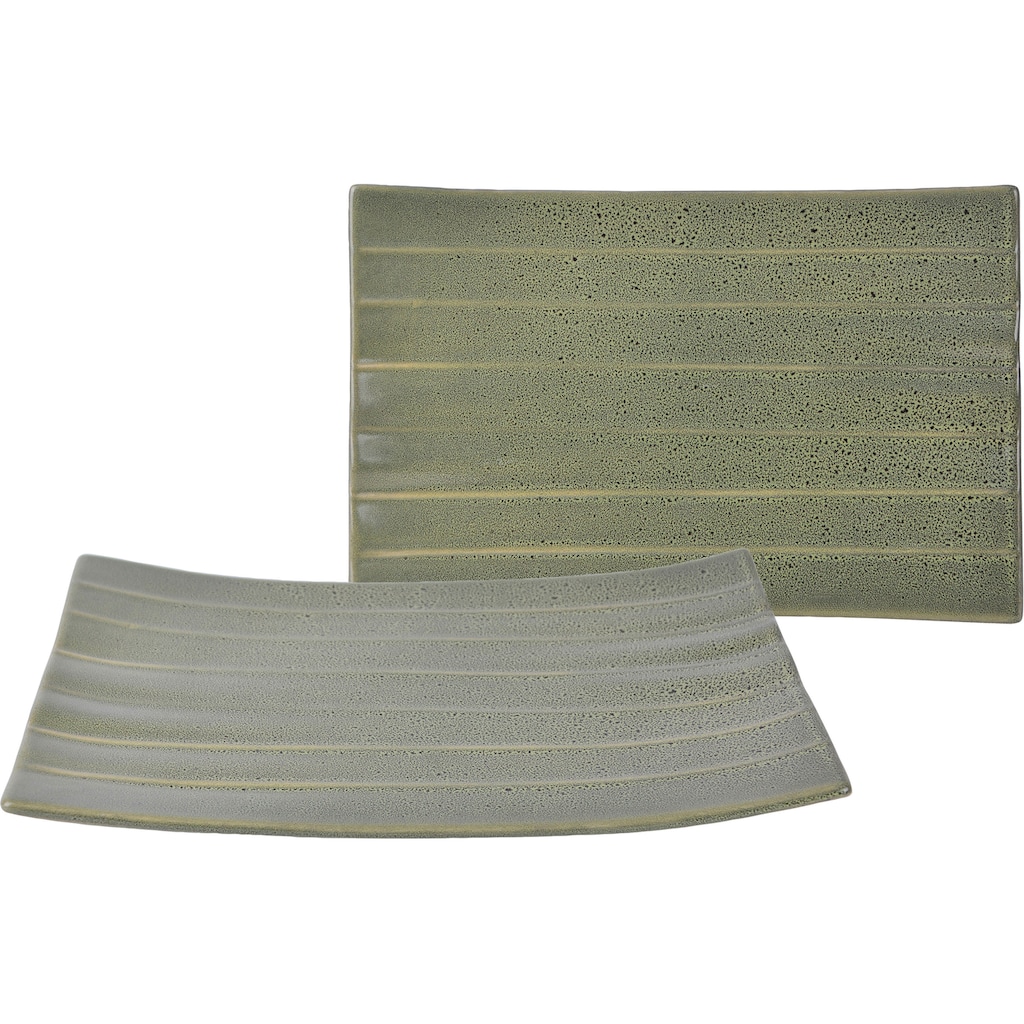 CreaTable Servierplatte »Banana Leaf«, (Set, 2 tlg.), Servier Set, Topaktueller „Streat Food“ Trend