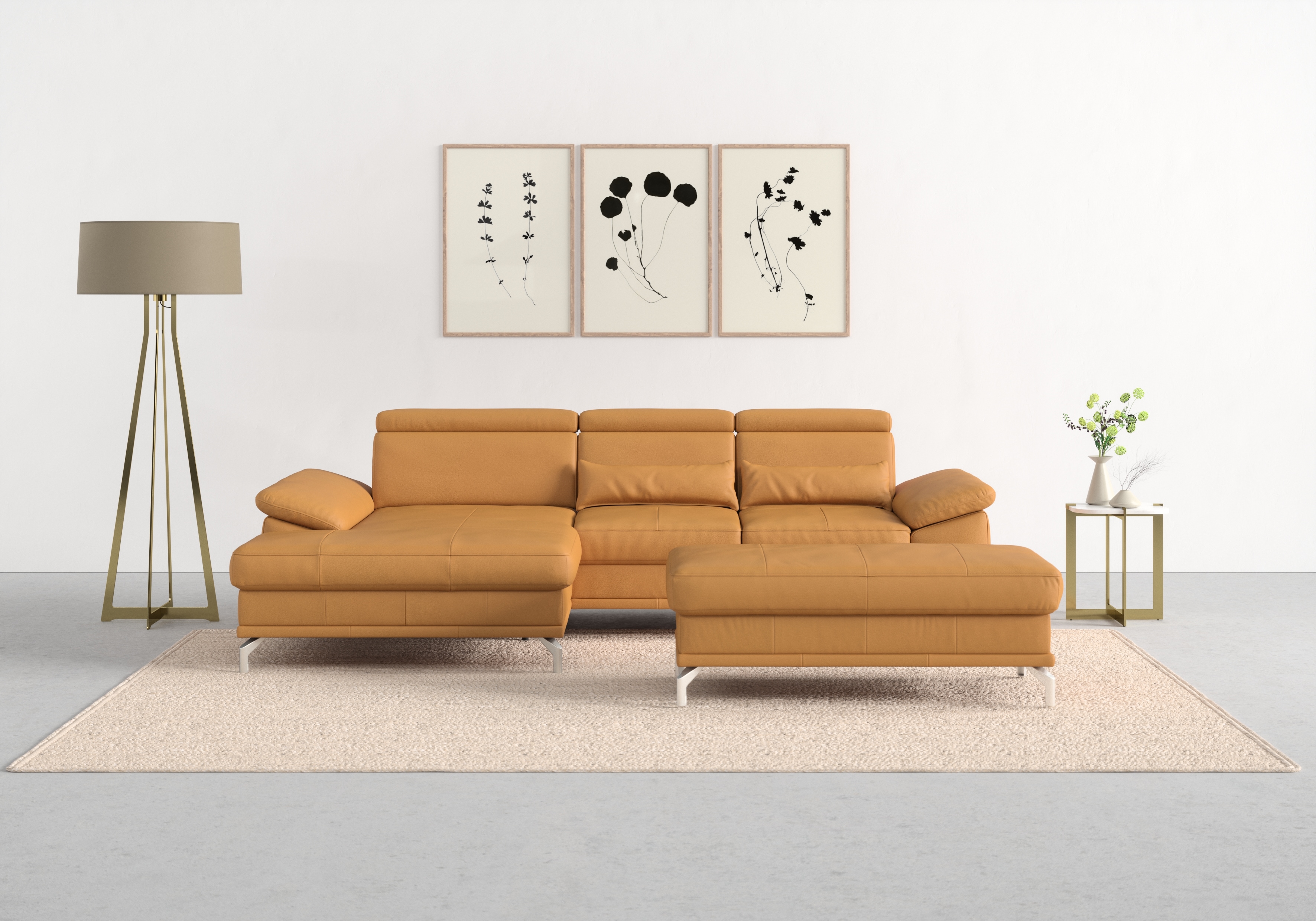 sit&more Ecksofa "Cabrio L-Form, B: 295 cm, mit Sitztiefen-, Arm- & Kopfteilverstellung" 2 Nierenkissen, Federkern, optional Schlaffunktion und Stauraum