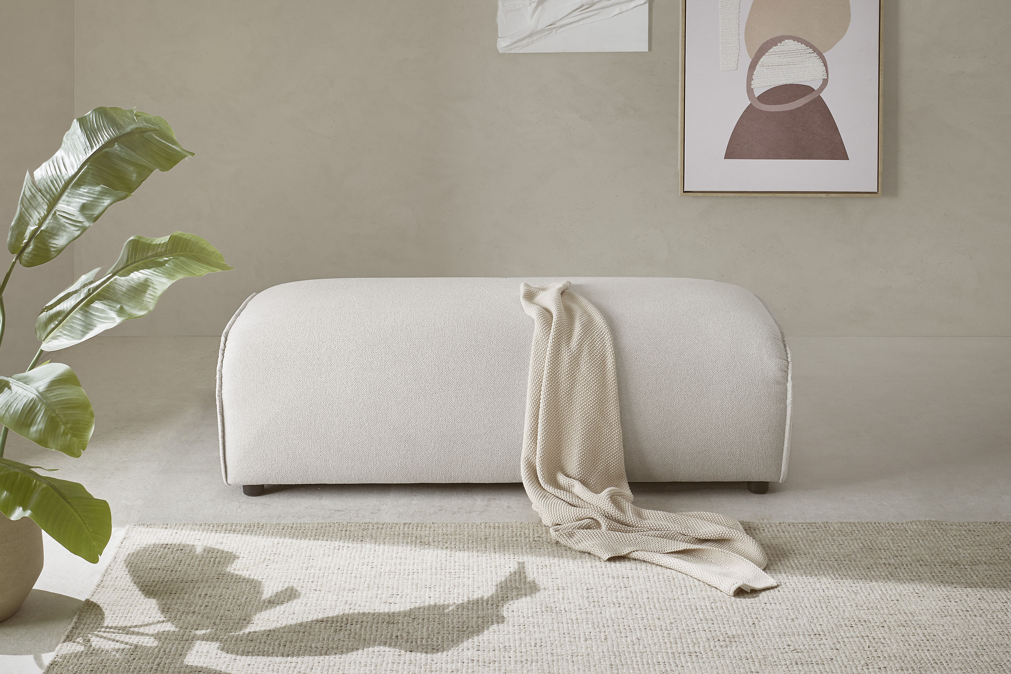 LeGer Home by Lena Gercke Hocker "PIARA, Struktur u. Leinenoptik, Polsterhocker mit Kedernaht" zur Serie PIARA, rechteckig, schwarze Füße, bequemer Sitzkomfort
