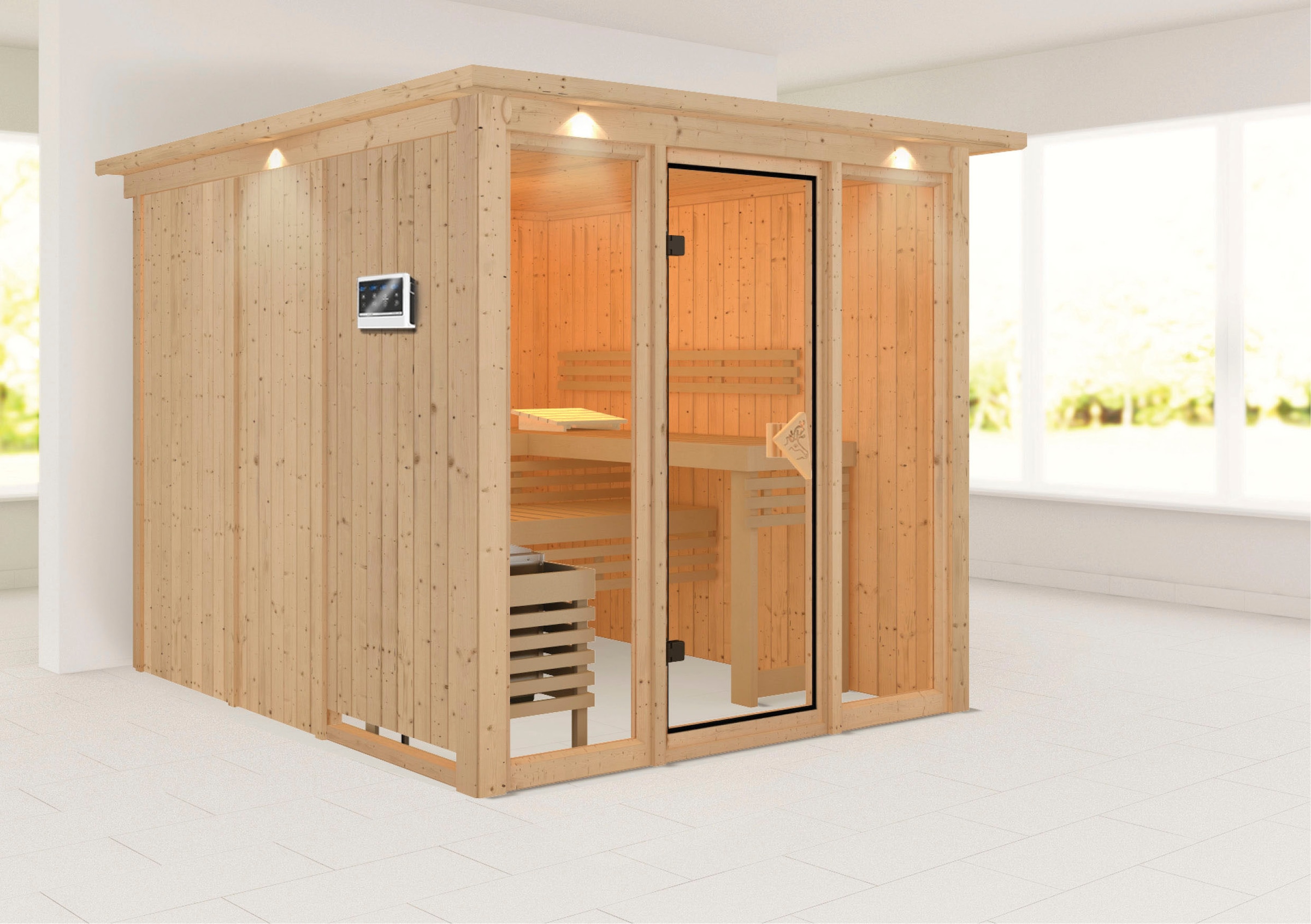 welltime Sauna »Artja«, naturbelassen, mit Ofen 9 kW Bio ext. Steuerung