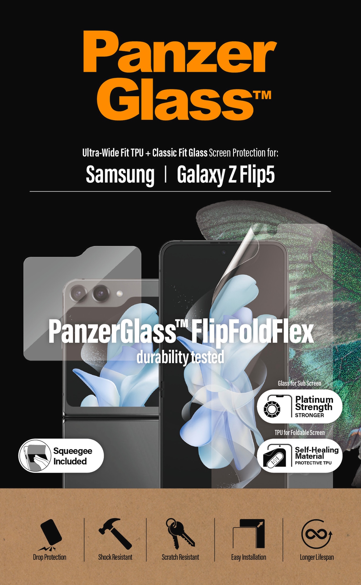 PanzerGlass Displayschutzglas »Tempered Screen Protector Glass«, für Samsung Galaxy Z Flip 5G, Displayschutzfolie, Schutzfolie, Bildschirmschutz, kratz- & stoßfest