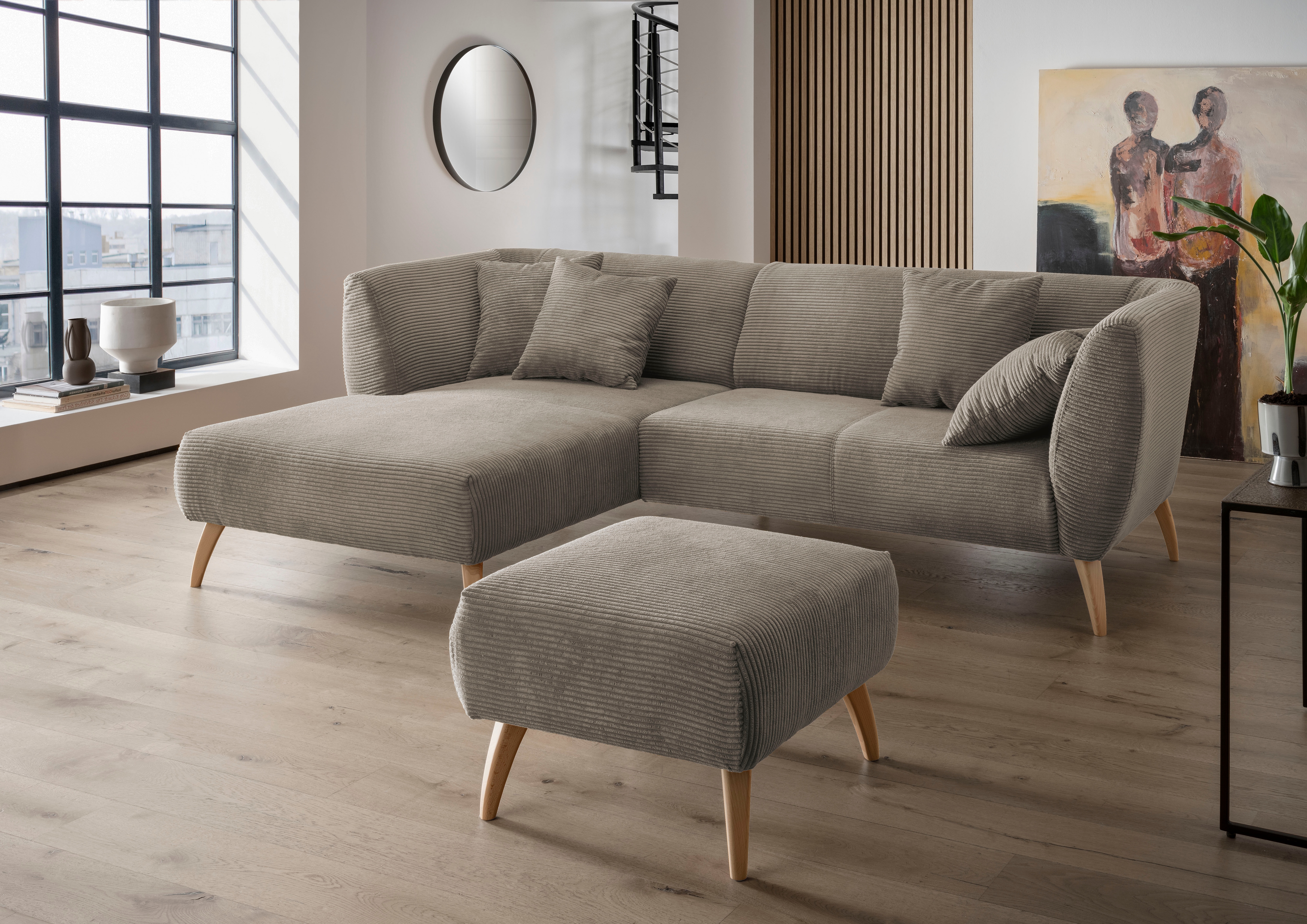 Home affaire Ecksofa "Lazio modern und bequem, schmale Armlehnen, tolle Detailverarbeitung" zwei verschiedene Fußfarben wählbar