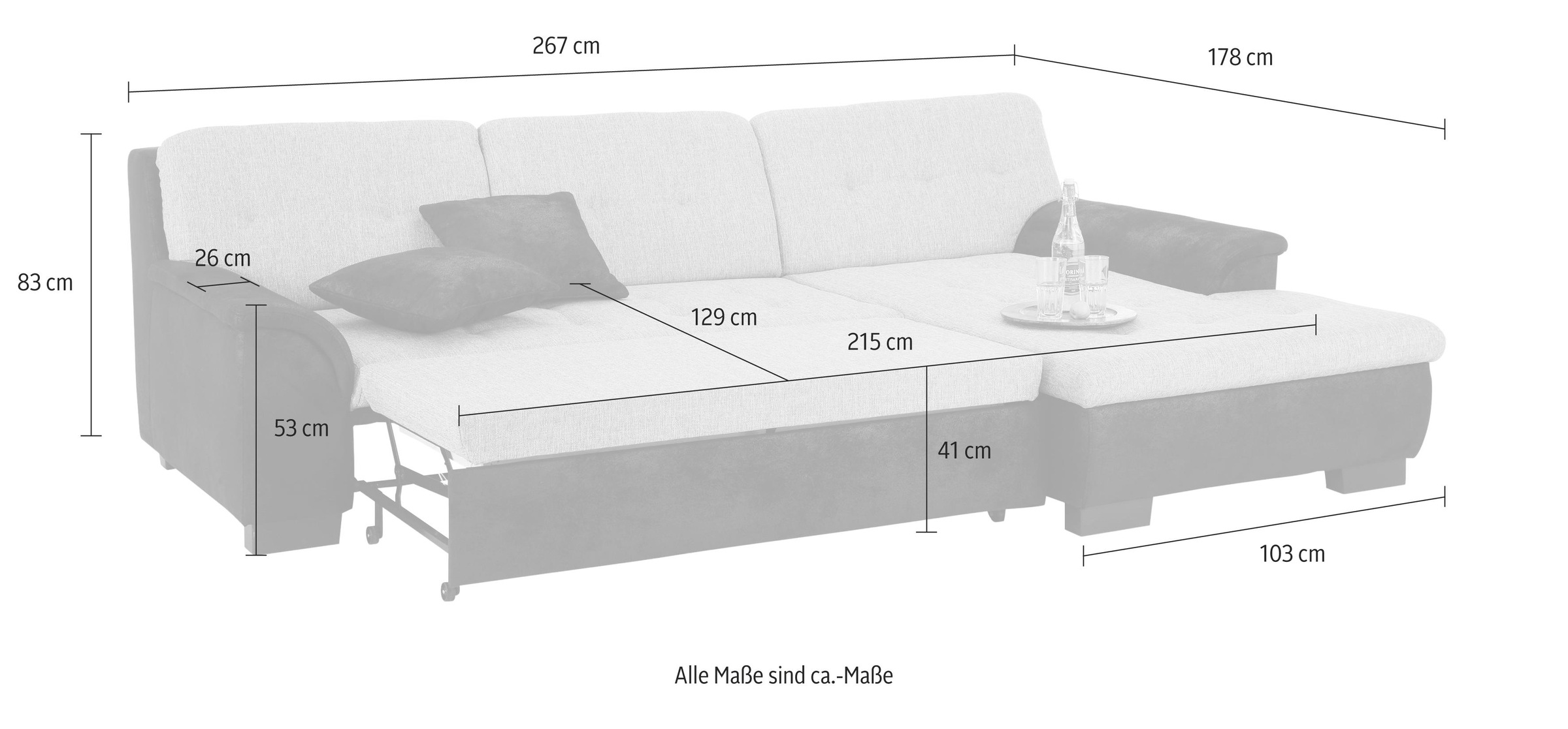 Thumbnail - Home affaire Ecksofa "Bergen zeitlos & elegant, Breite 267cm, L-Form" wahlweise mit Bettfunktion L-Form