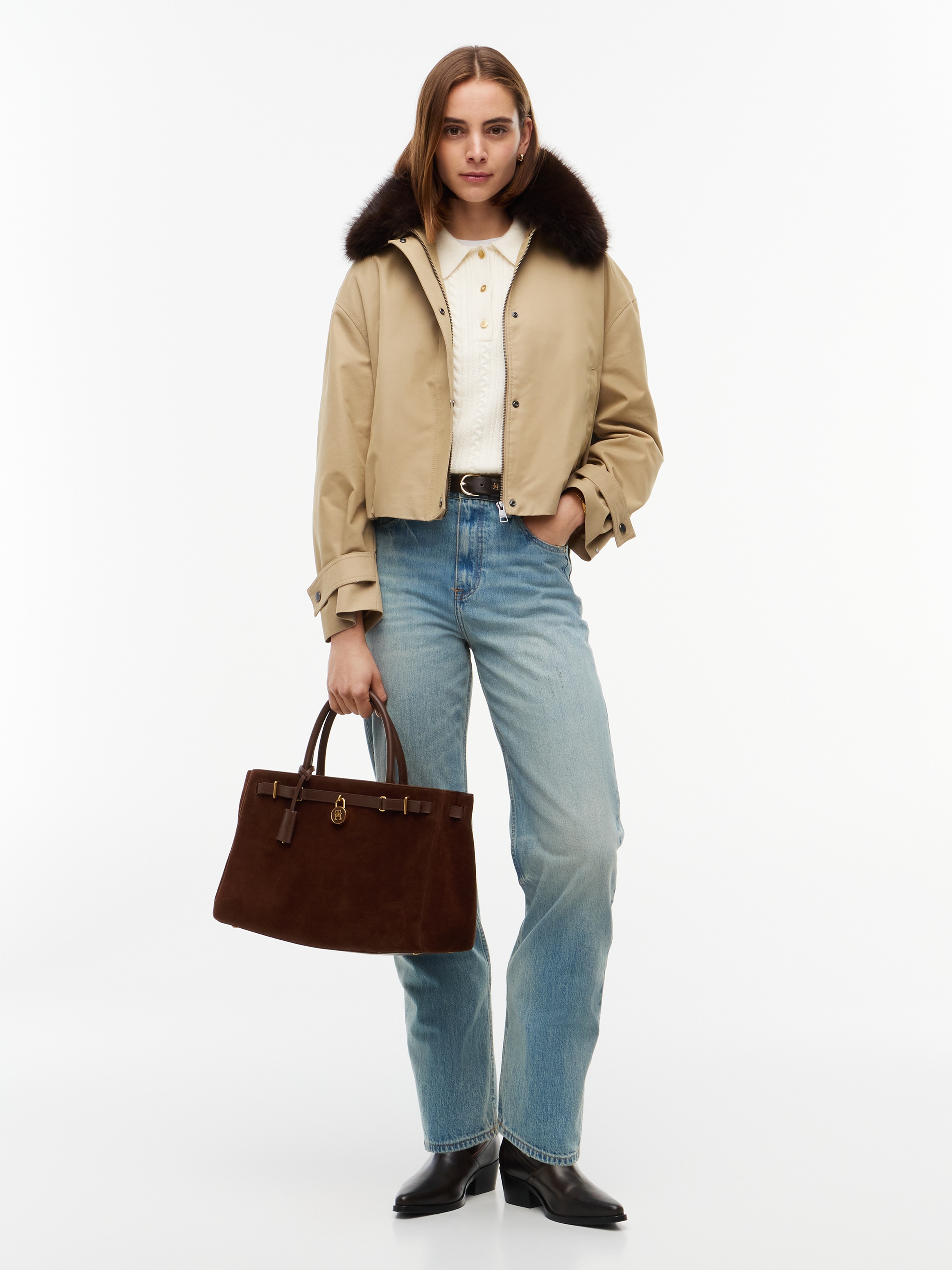 Tommy Hilfiger Handtasche »AMERICAN ICON TOTE SUEDE« Damen Umhängetasche, Schultertasche mit TH-Schmuckschloss