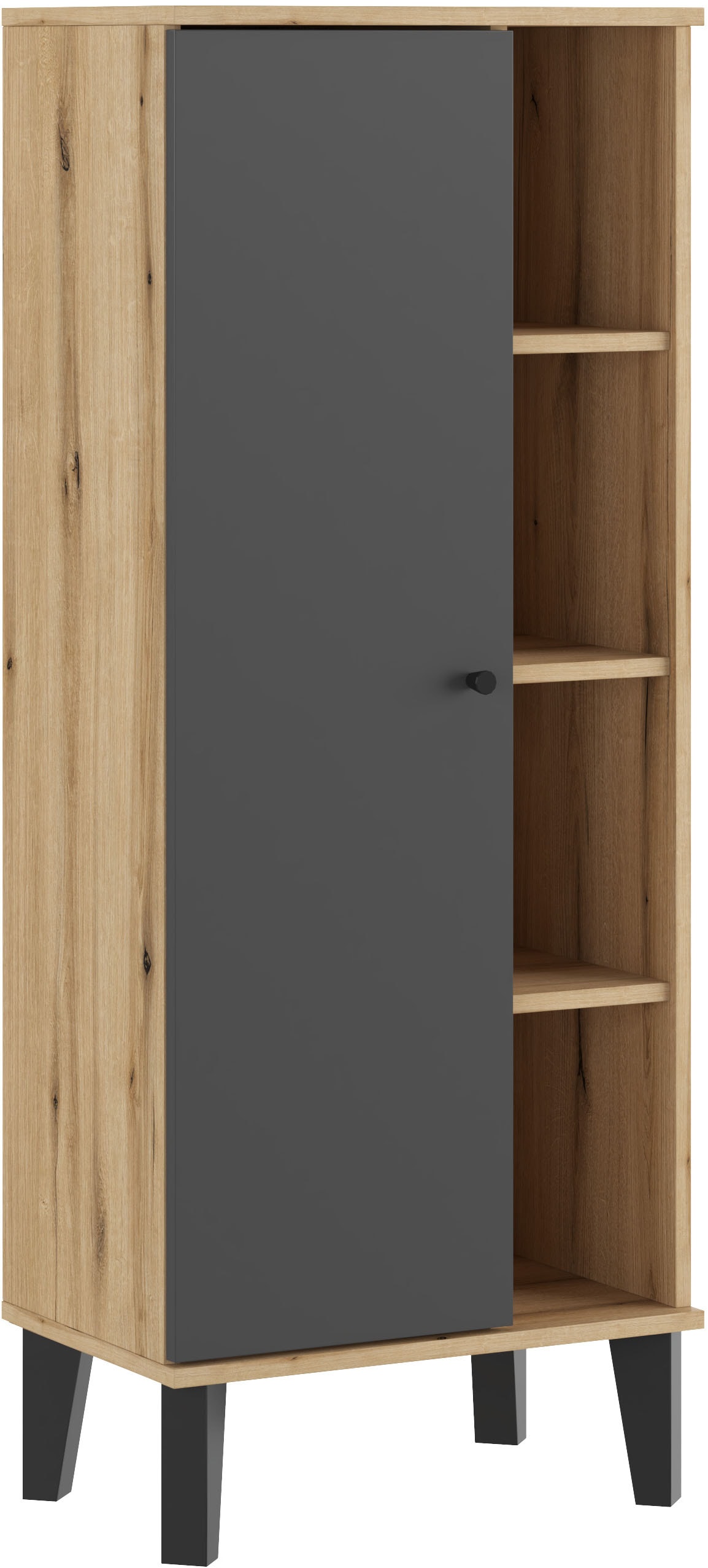 Home affaire Stauraumschrank "Oslo, Badschrank mit Knopfgriff, Hochschrank im skandinavischen Design" in der Türfarbe Weiß oder Grau verfügbar, ausreichend Stauraum