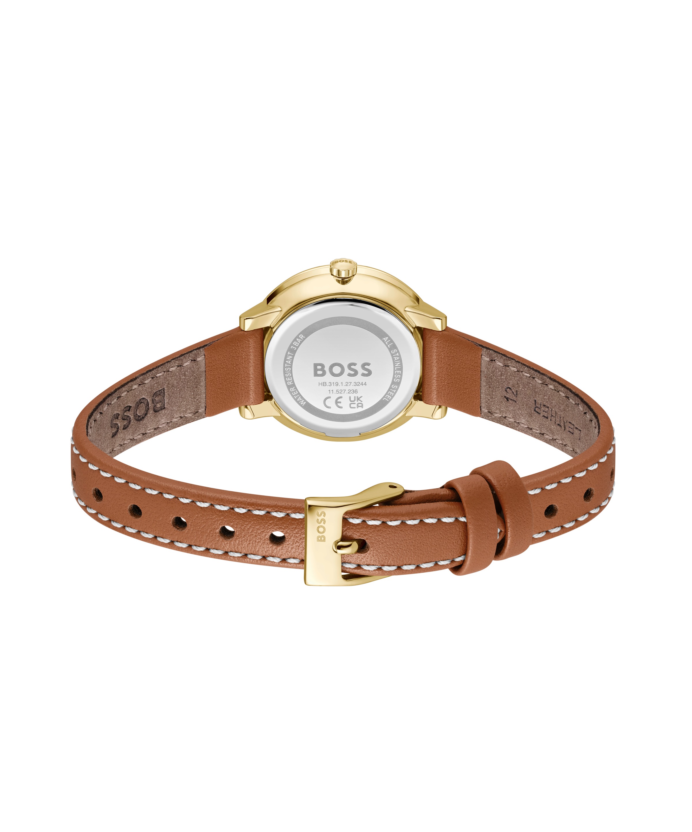 BOSS Quarzuhr »LUCIA«, Armbanduhr, Damenuhr, Lederarmband, analog, Glassteine