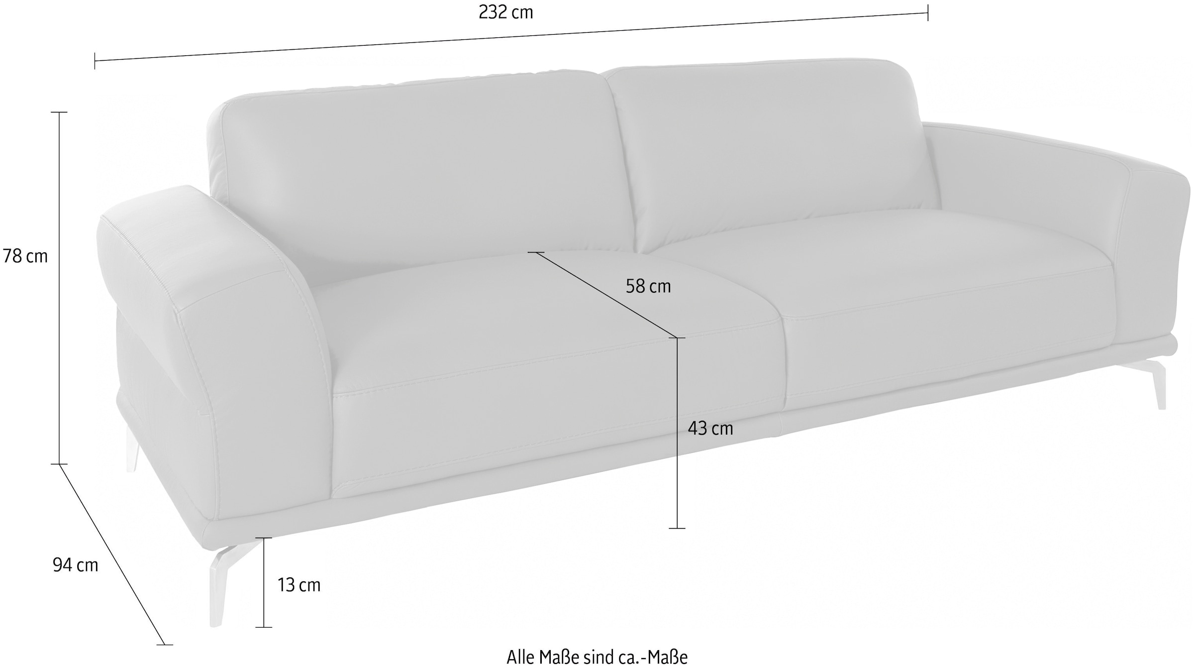 W.SCHILLIG 2,5-Sitzer »montanaa«, mit Metallfüßen in Silber matt, Breite 232 cm