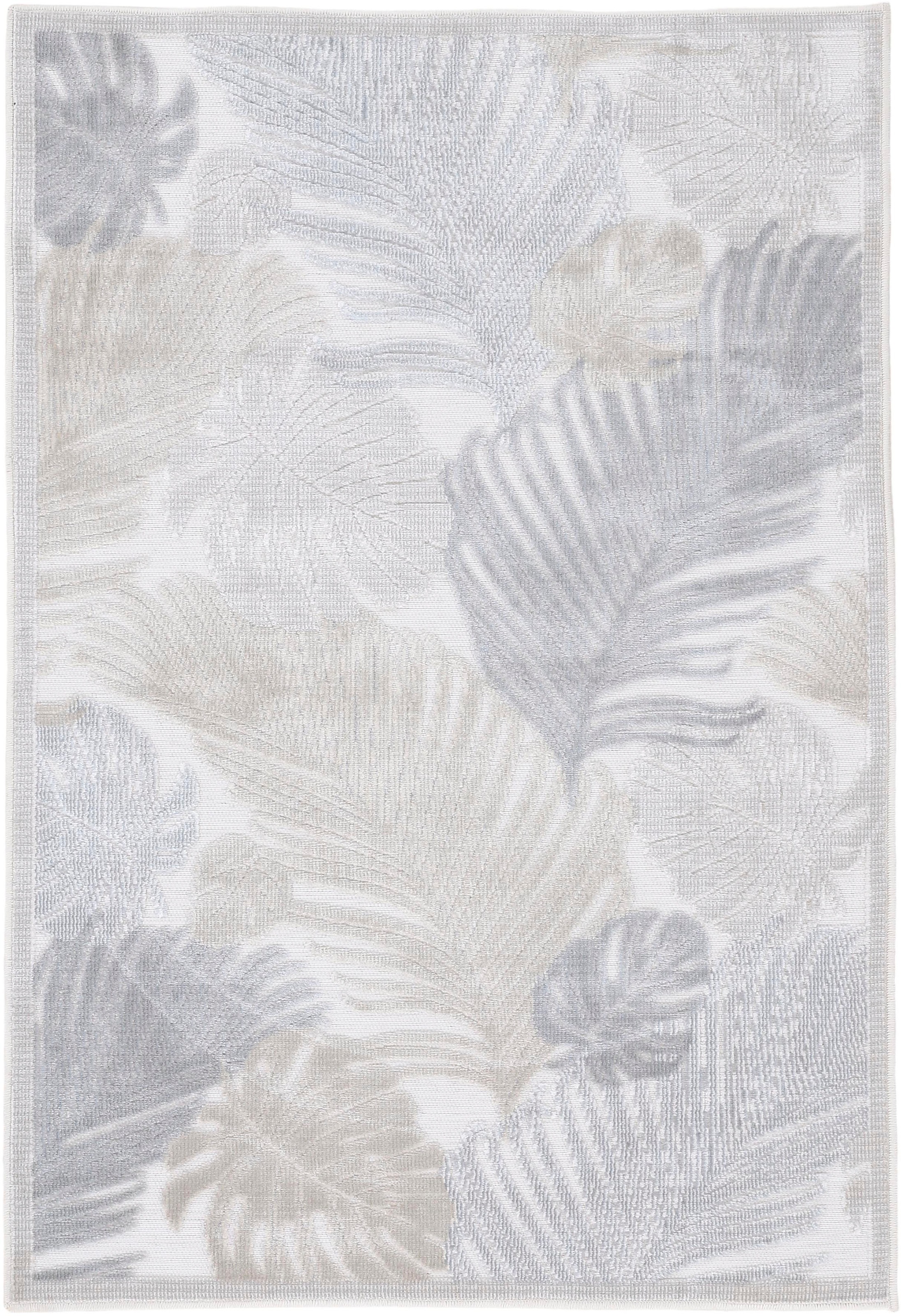 carpetfine Teppich "Deja 104" rechteckig 4 mm Höhe robustes Flachgewebe, Floral Palmenblätter, In- und Outdoor, Läufer