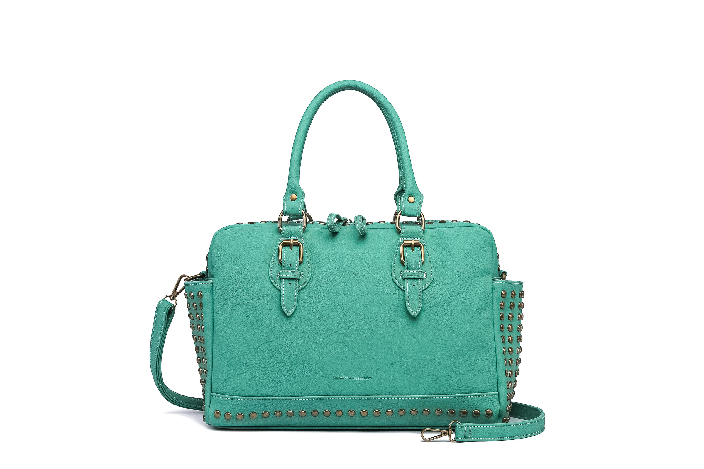 Schultertasche "Boho", Damen, Gr. B/H/T: 34cm x 24cm x 12cm onesize, grün (jade), Polyurethan (PU), COLLEZIONE ALESSANDRO, Taschen Schultertasche, mit 2 Seitenfächern 2