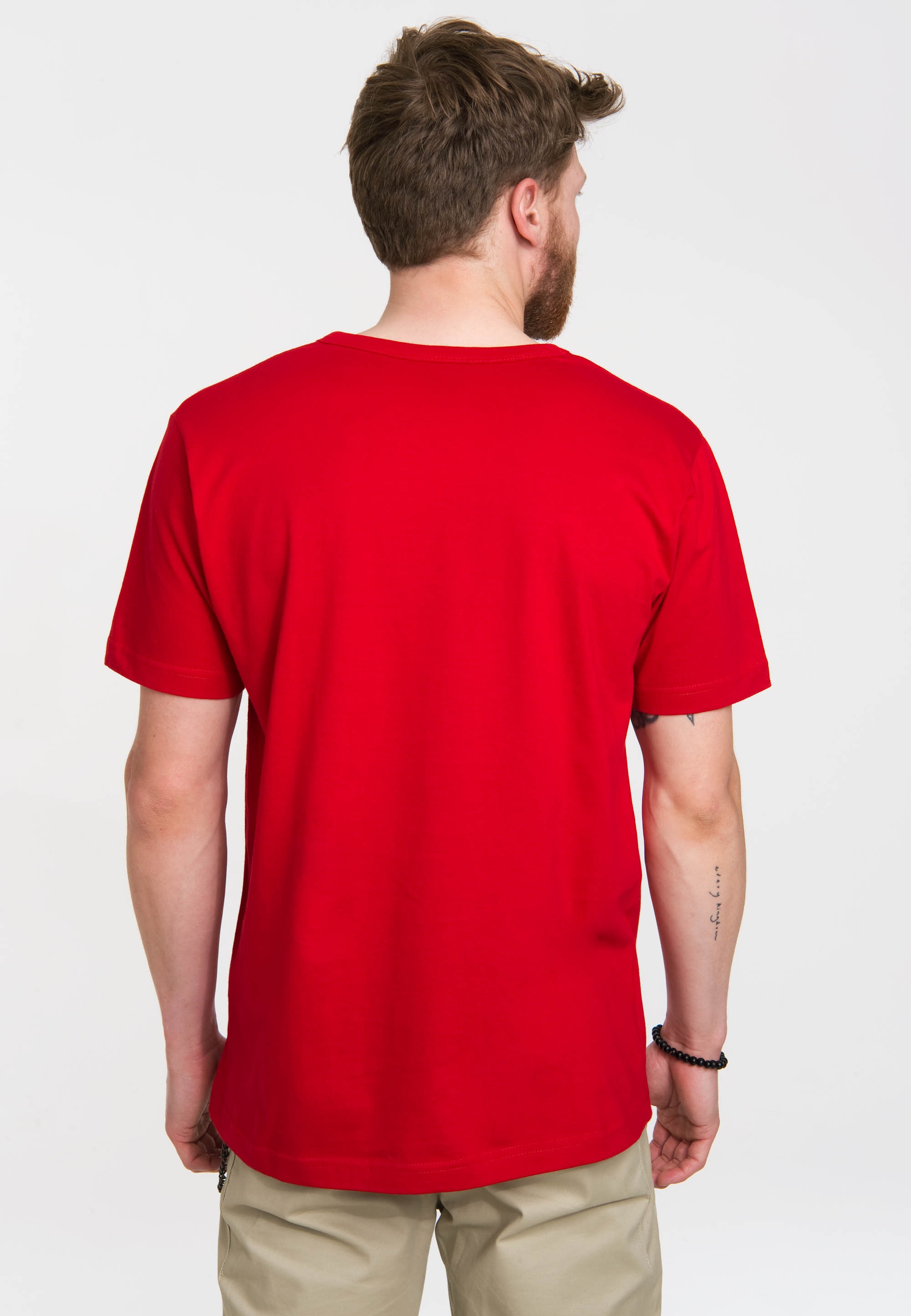 kaufen BAUR Rote Frontdruck LOGOSHIRT coolem | - »Der T-Shirt Flash«, ▷ Logo DC - Blitz mit