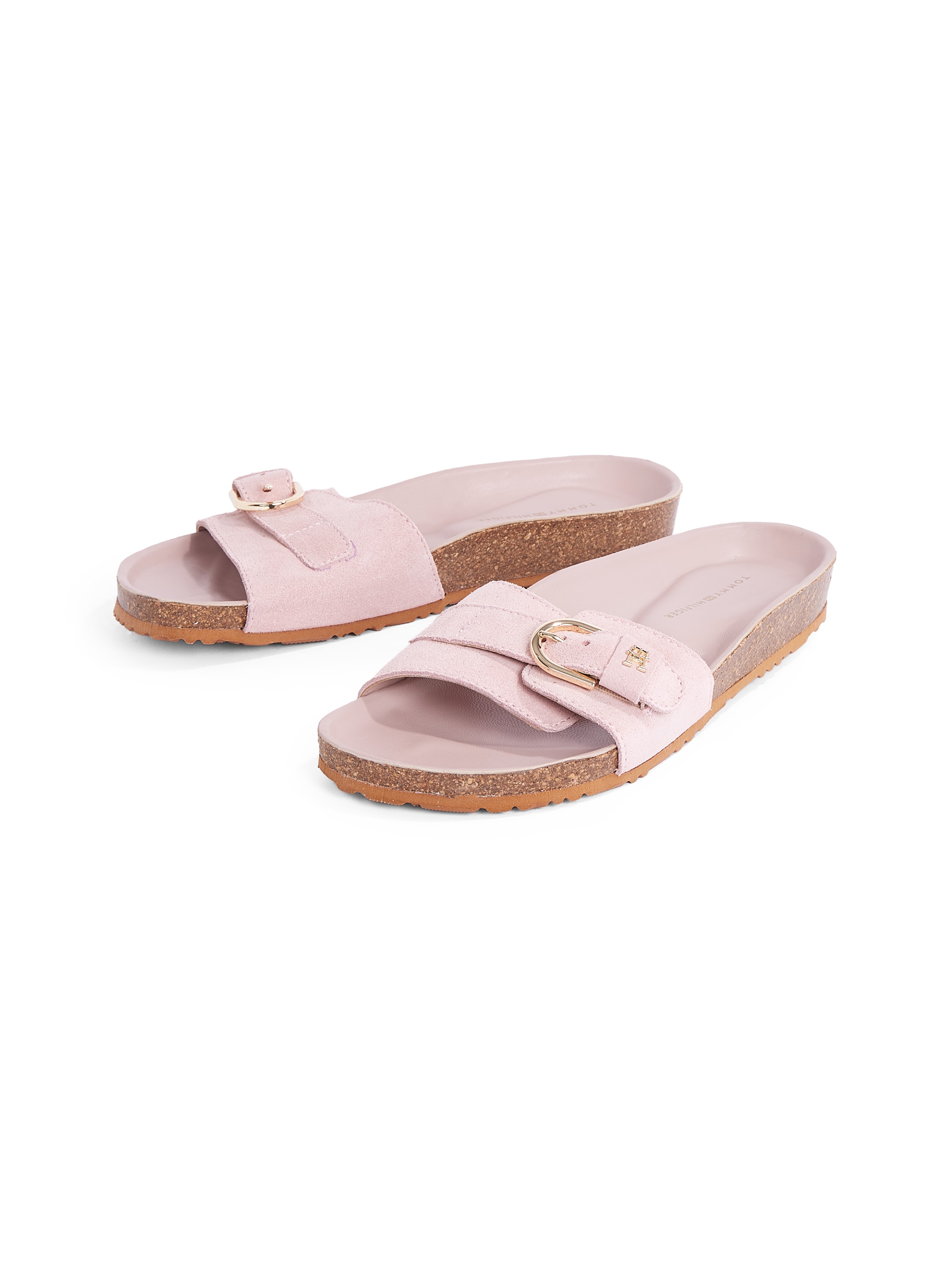 Tommy Hilfiger Pantolette »SOFT SUEDE ADJUSTABLE MULE«, Keilabsatz, Sommermode, Schlupfschuh, Flats mit TH-Logo
