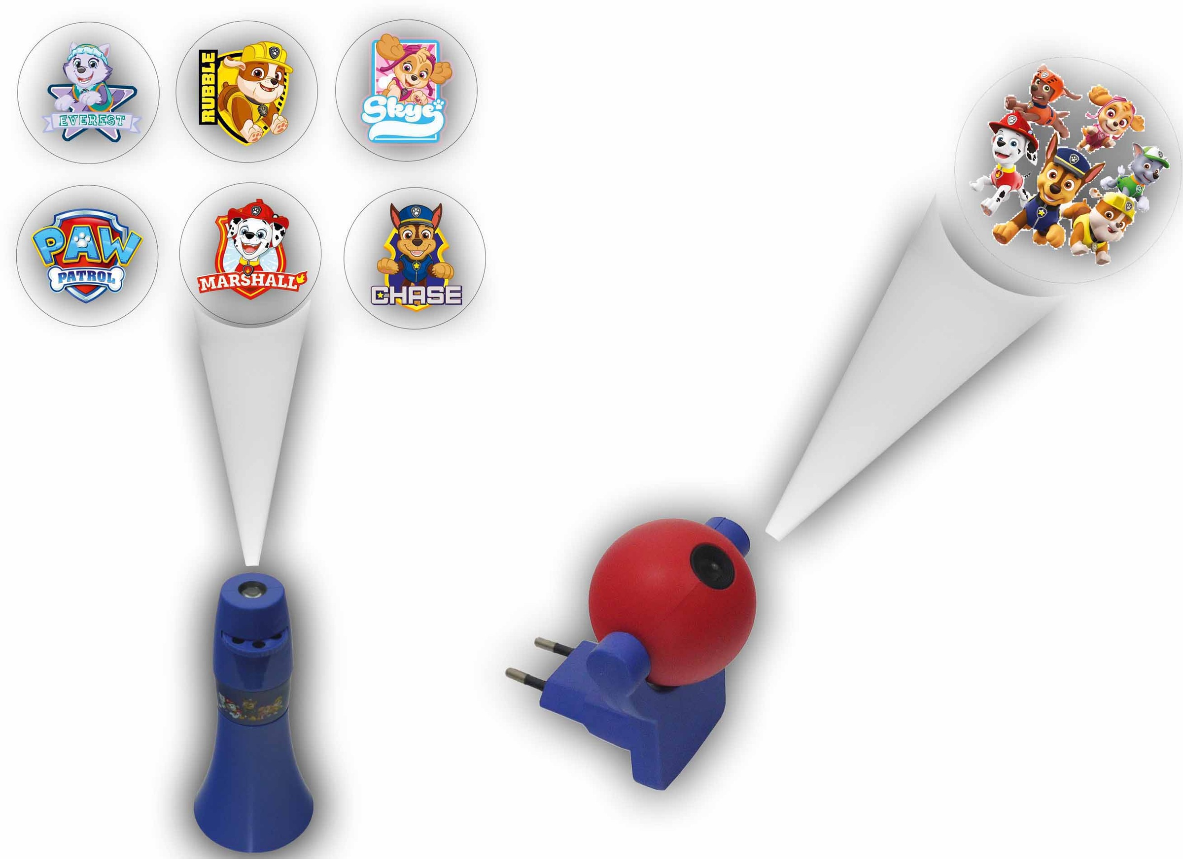 NIERMANN LED Nachtlicht "Paw Patrol, Kinderlampe, Kinderzimmer", blau, 1, 1 Stk., Leuchten, Set Paw Patrol 1 (1 x Stecker-Nachtlicht, 1 x Taschenprojektor), LED Nachtlicht