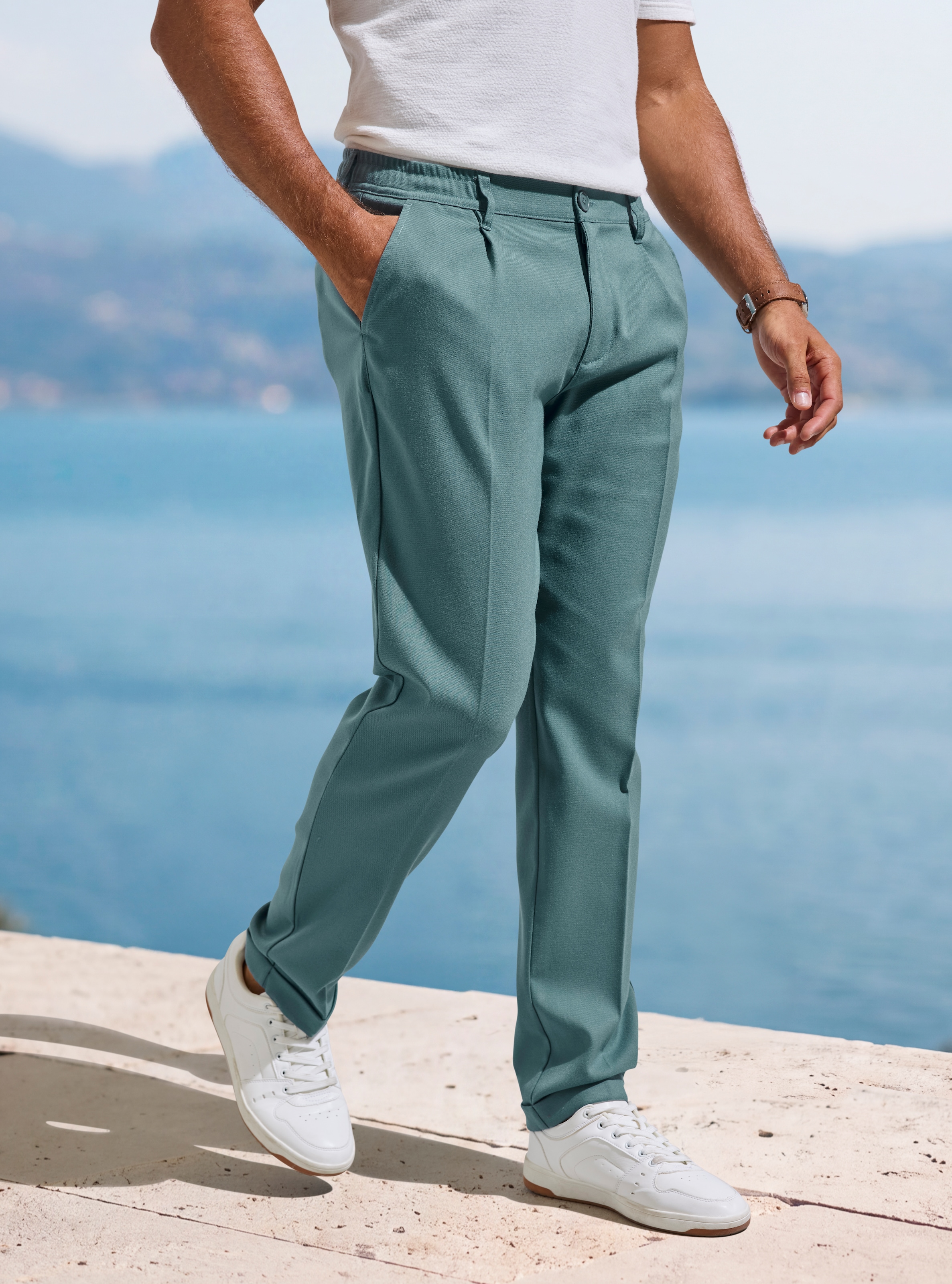 H.I.S Stoffhose ", Dehnbundhose mit Bundfalten und umgeschlagenem Saum" mit elastischem Bund und Bügelfalten