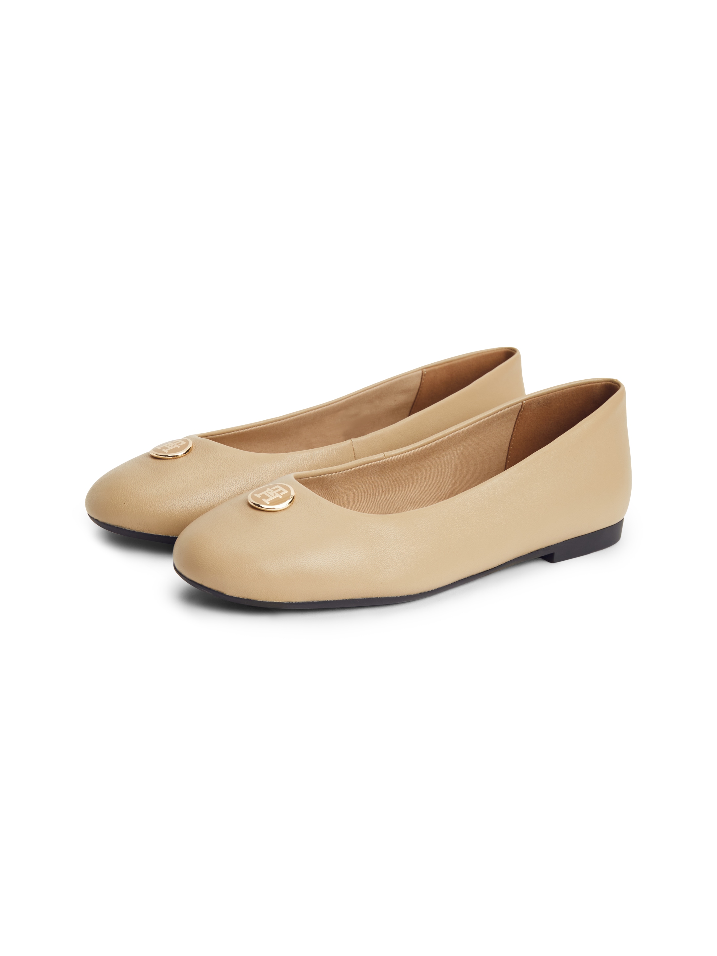 Tommy Hilfiger Ballerina "TH PLATE LEATHER BALLERINA" Schlupfschuh, Businessschuh mit edlem Schmuckelement - schmale Form