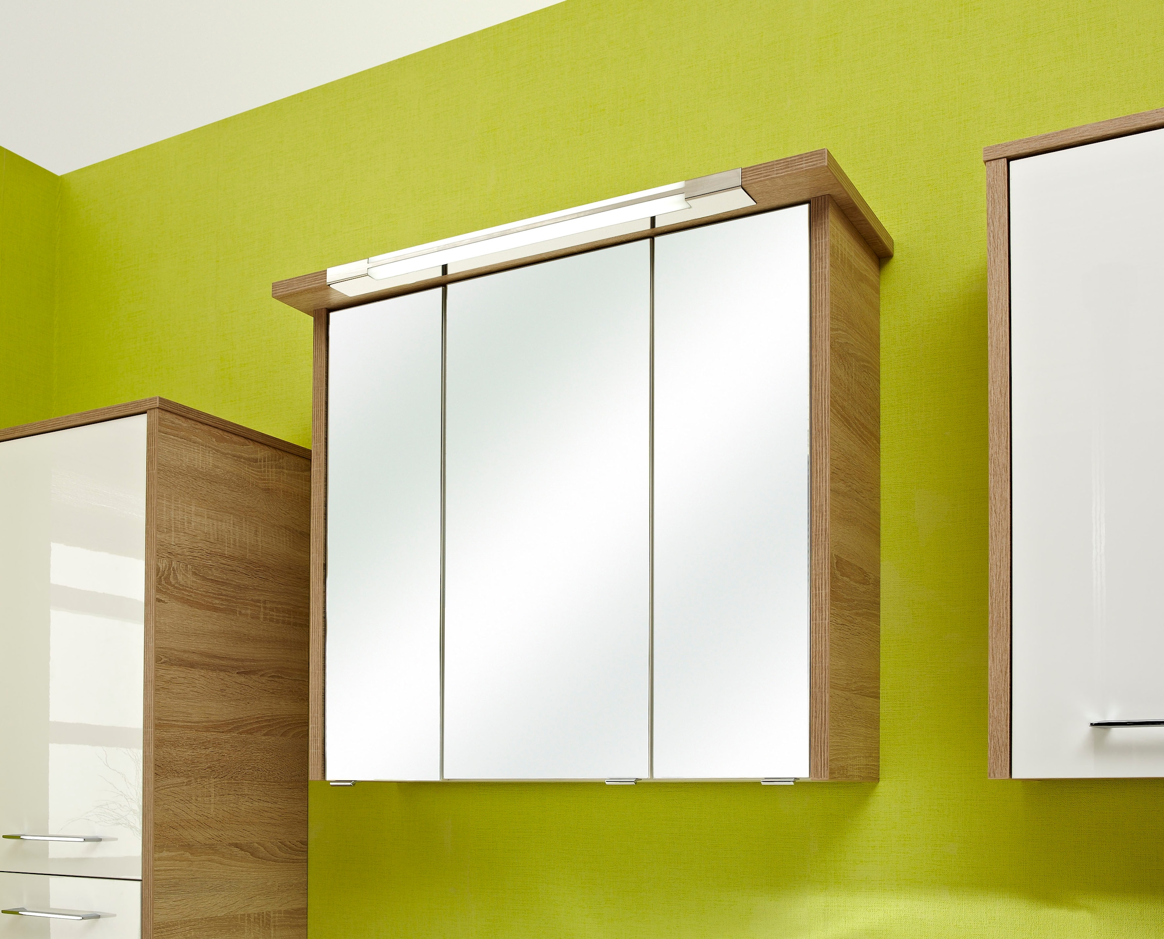 Saphir Badmöbel-Set »Quickset 382 2-teilig Keramik-Waschtisch mit LED-Spiegelschrank«, (2 St.), 80 cm breit, 1 Schublade, 3 Türen, 6 Einlegeböden, inkl. Türdämpfer