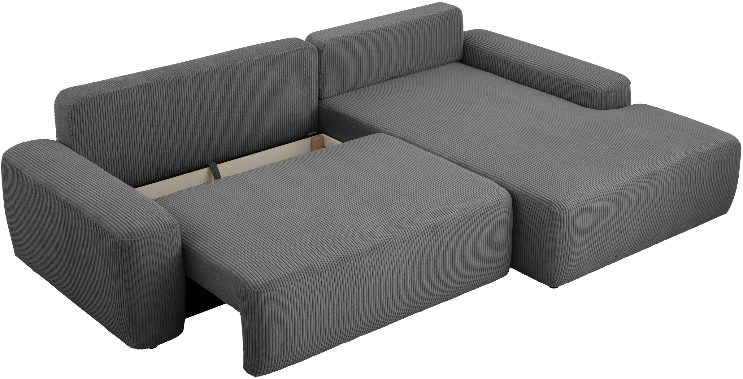 Home affaire Ecksofa »TORGE (264cm), Schlafsofa in Cord, Samtvelours o Struktur fein, L-Form« Schlaffunktion, Bettkasten, Liegefläche: 125/210 cm