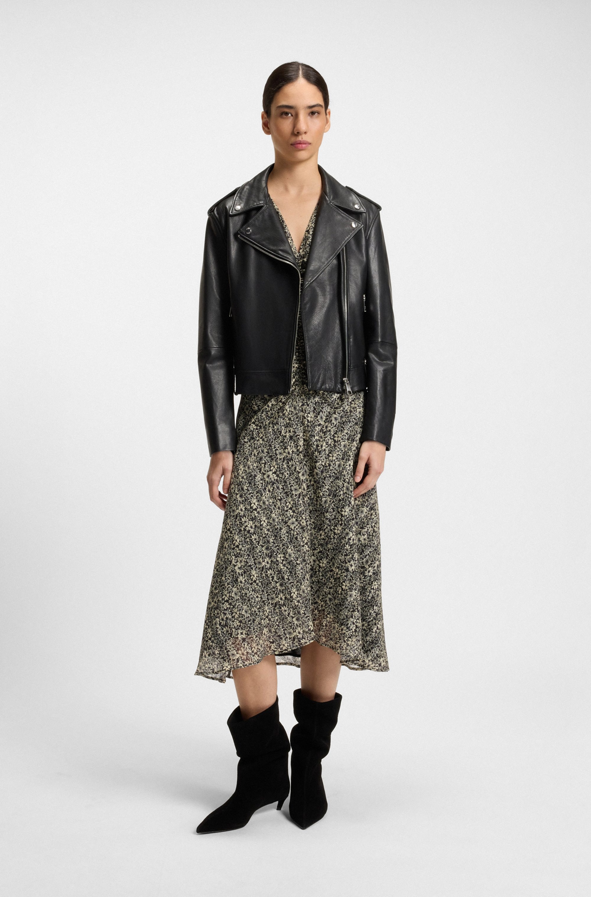 BOSS ORANGE Lederjacke »Sandy Premium Damenmode«, mit genarbter Struktur