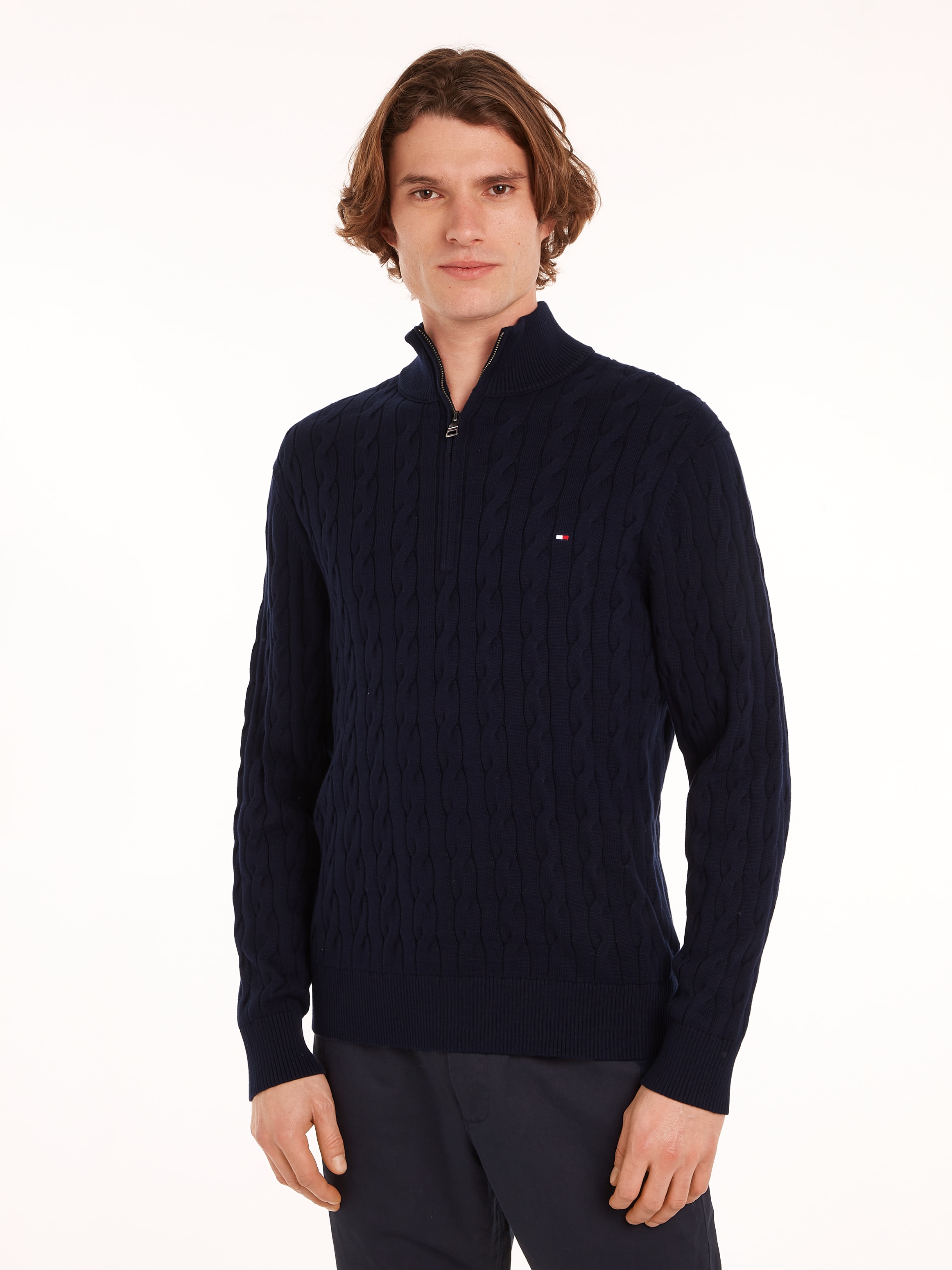 Tommy Hilfiger Strickpullover »CLASSIC COTTON CABLE ZIP MOCK«, mit modischem Zopfmuster