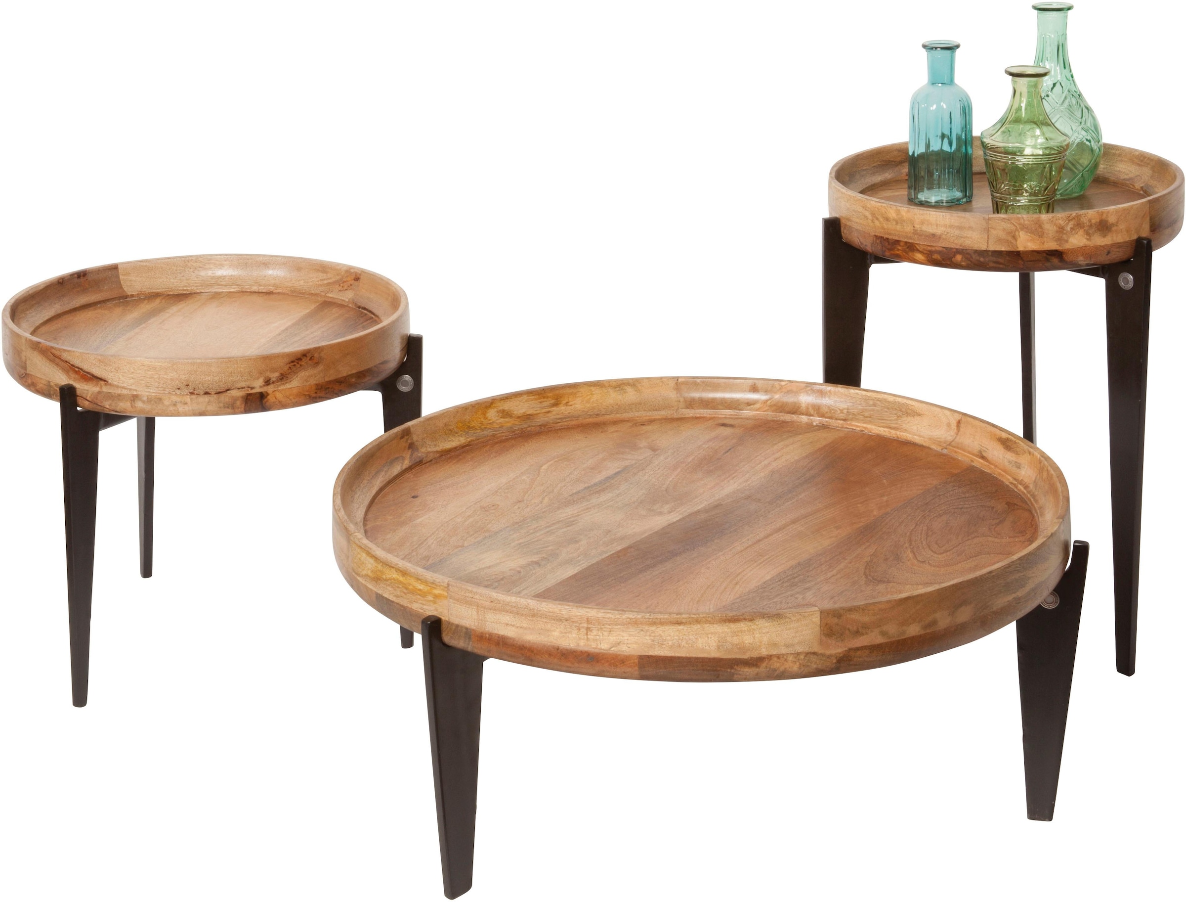 SIT Beistelltisch "Trebinje Ø 40 cm Mangoholz mit Tablettfunktion & Metallgestell" Abnehmbare Tischplatte auch als praktisches Tablett nutzbar