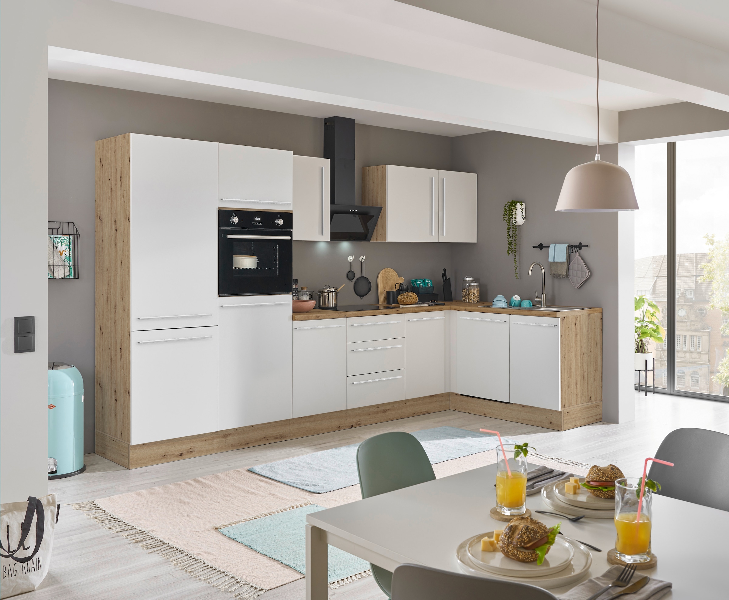 KOCHSTATION Winkelküche »Florida, Stellbreite 340x175 cm« wahlweise mit E-Geräten, mit Softclose für Türen und Schubkästen