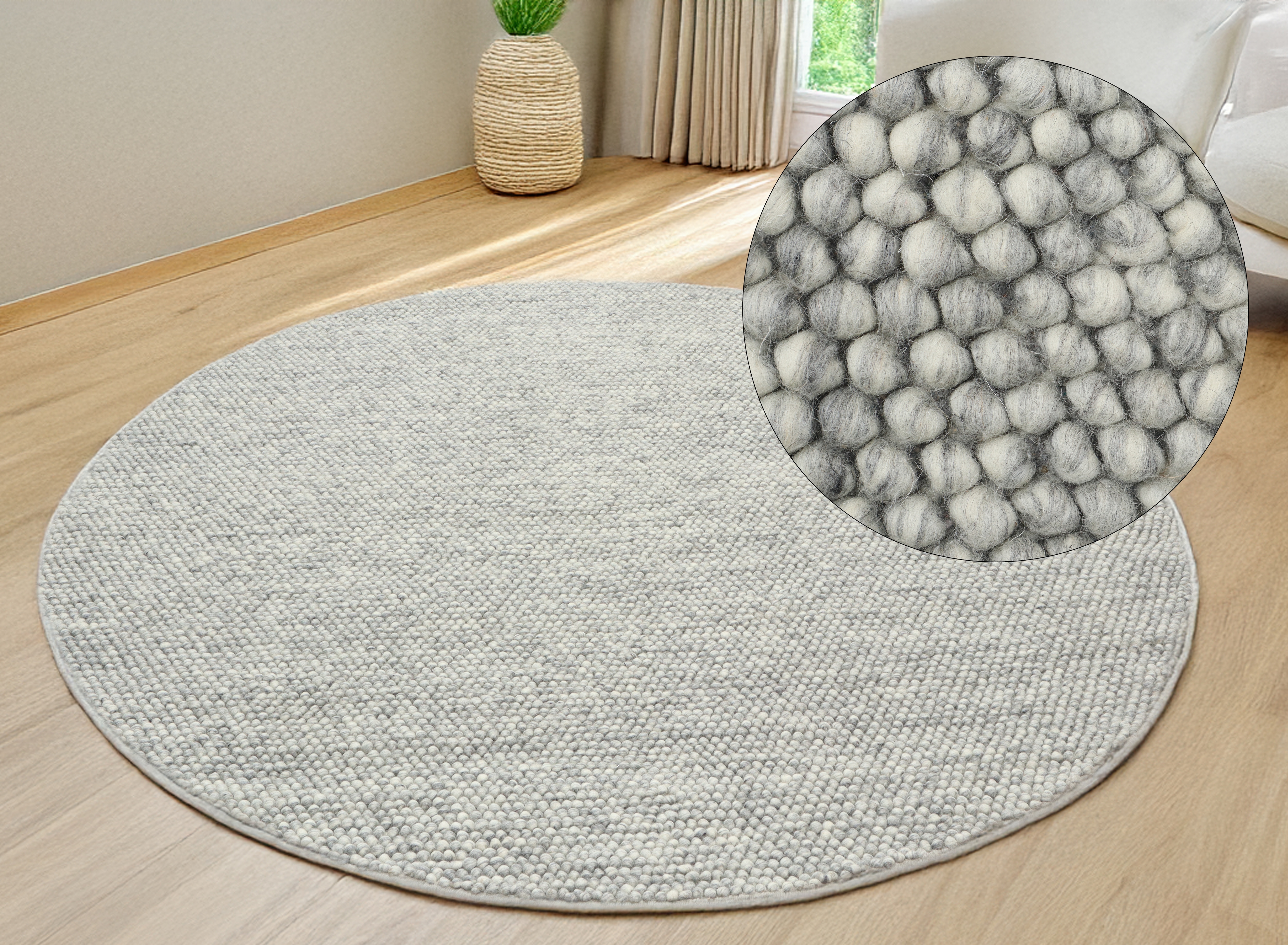 LeGer Home by Lena Gercke Wollteppich "Ainhoa, handgewebt, Wolle" rund 12 mm Höhe einfarbig, Wolle, Teppich, Wohnzimmer, Schlafzimmer, Esszimmer