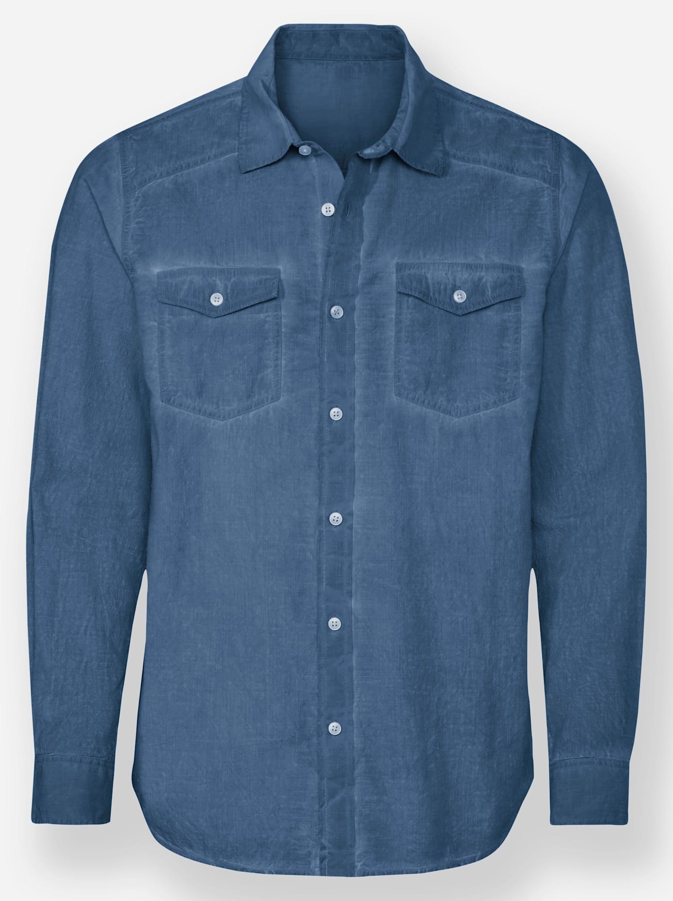 Langarmhemd MARCO DONATI, Herren, Gr. 47/48, Normalgrößen, blau (jeansblau), 100% Baumwolle, unifarben, körpernah, Hemden 3