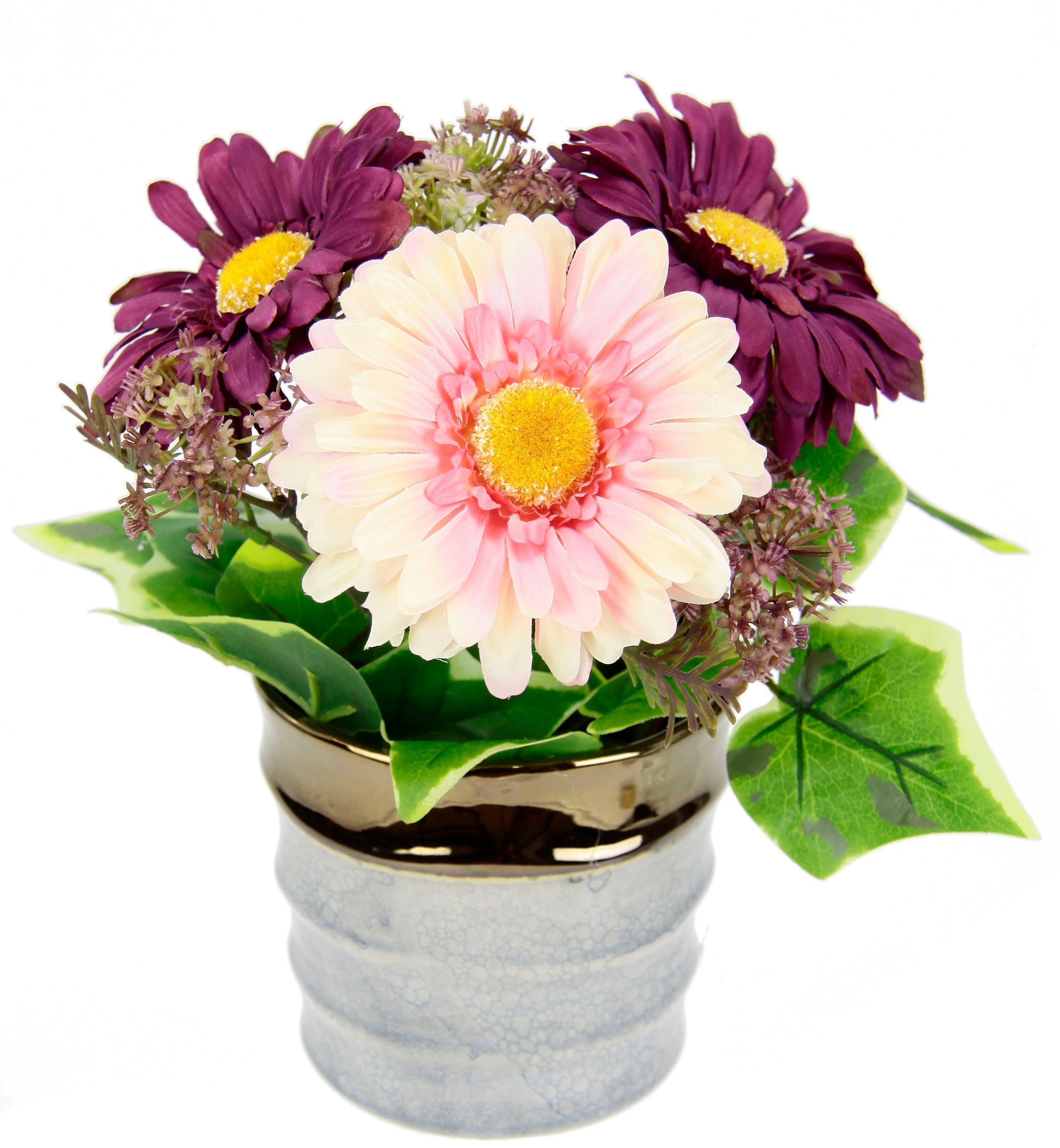 I.GE.A. Kunstblume »Arrangement aus Gerbera im Topf aus Keramik«, Tischgestecke Blumendekoration Seidenblumen Künstliche Blumen