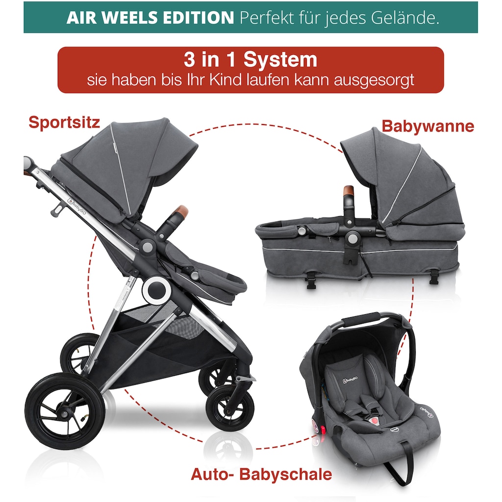 BabyGo Kombi-Kinderwagen »Halime AIR 3in1, Grey Silver«